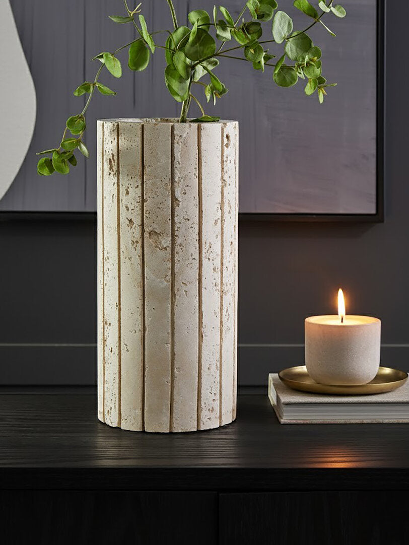 Amo Travertine Ribbed Vase