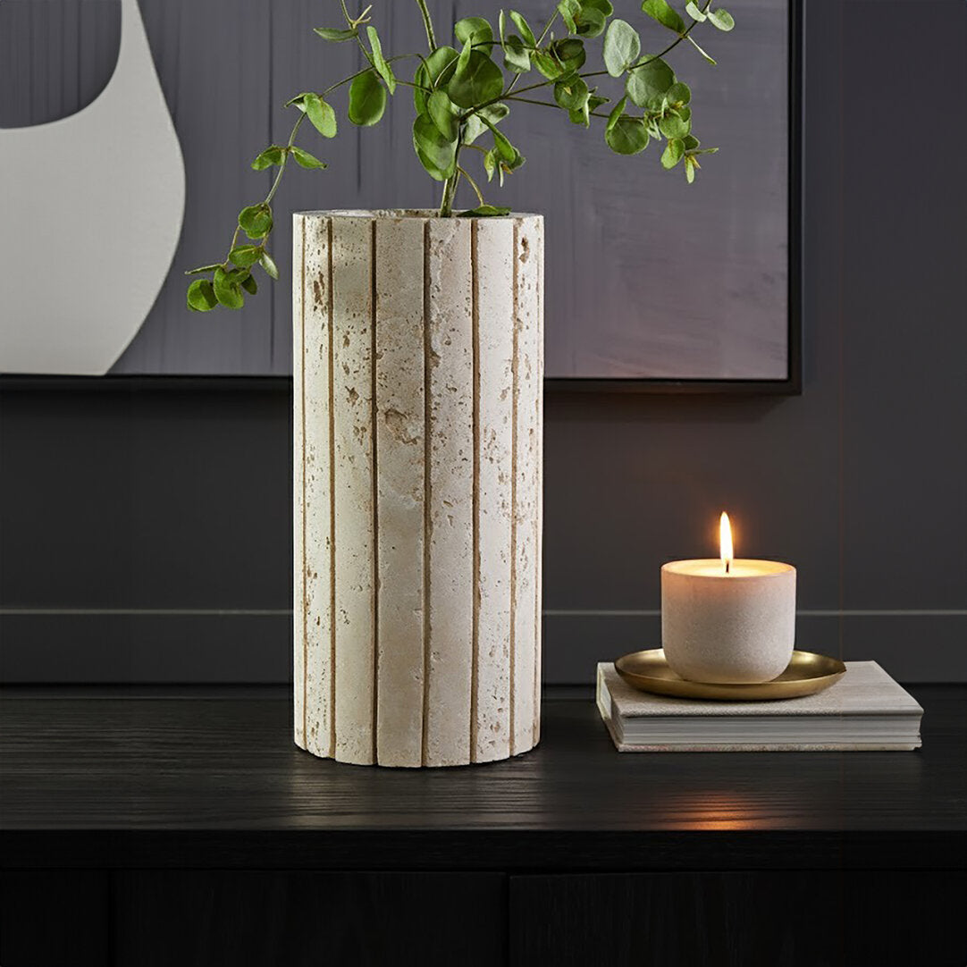 Amo Travertine Ribbed Vase