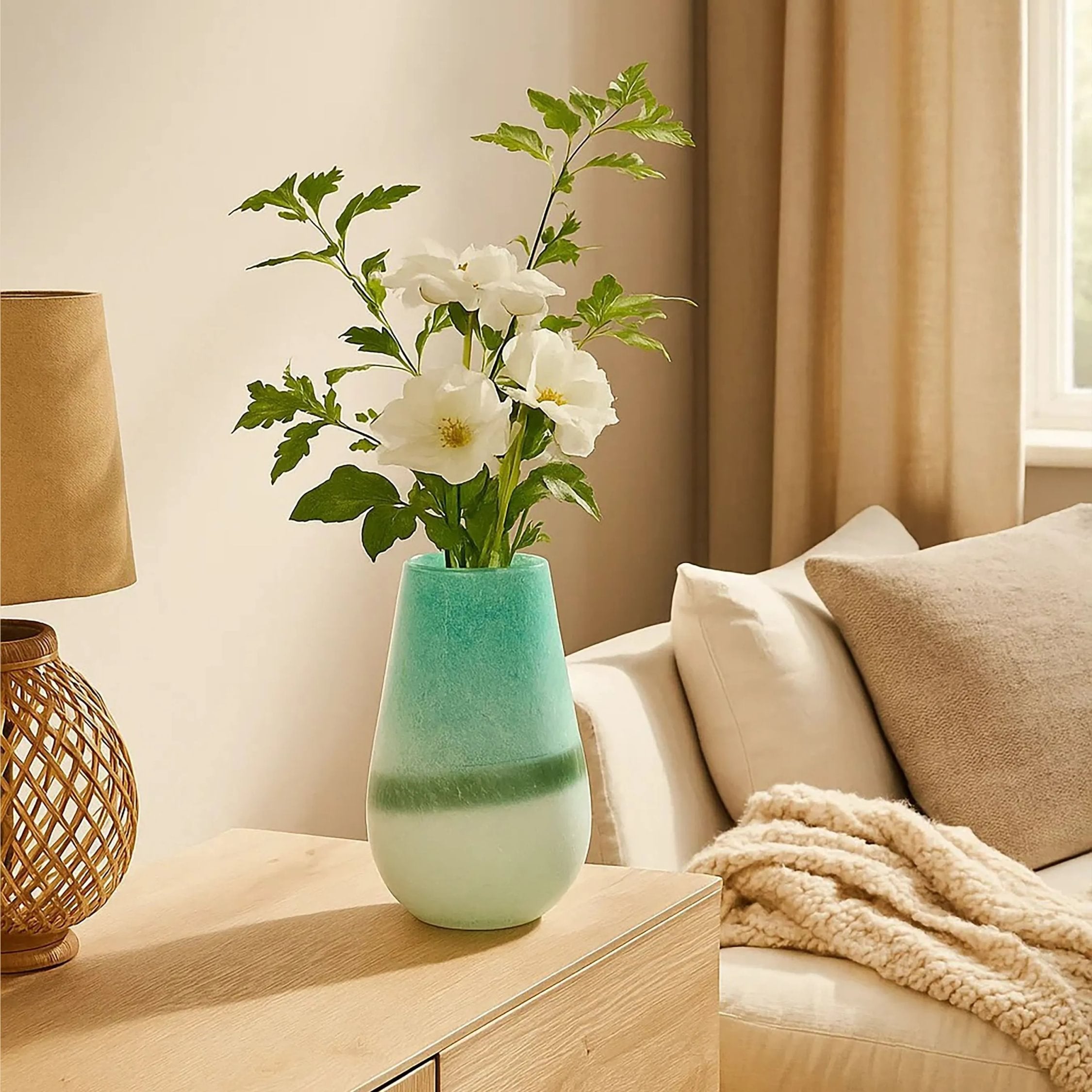 Mosaic Small Turquoise & White Ombre Glass Vase