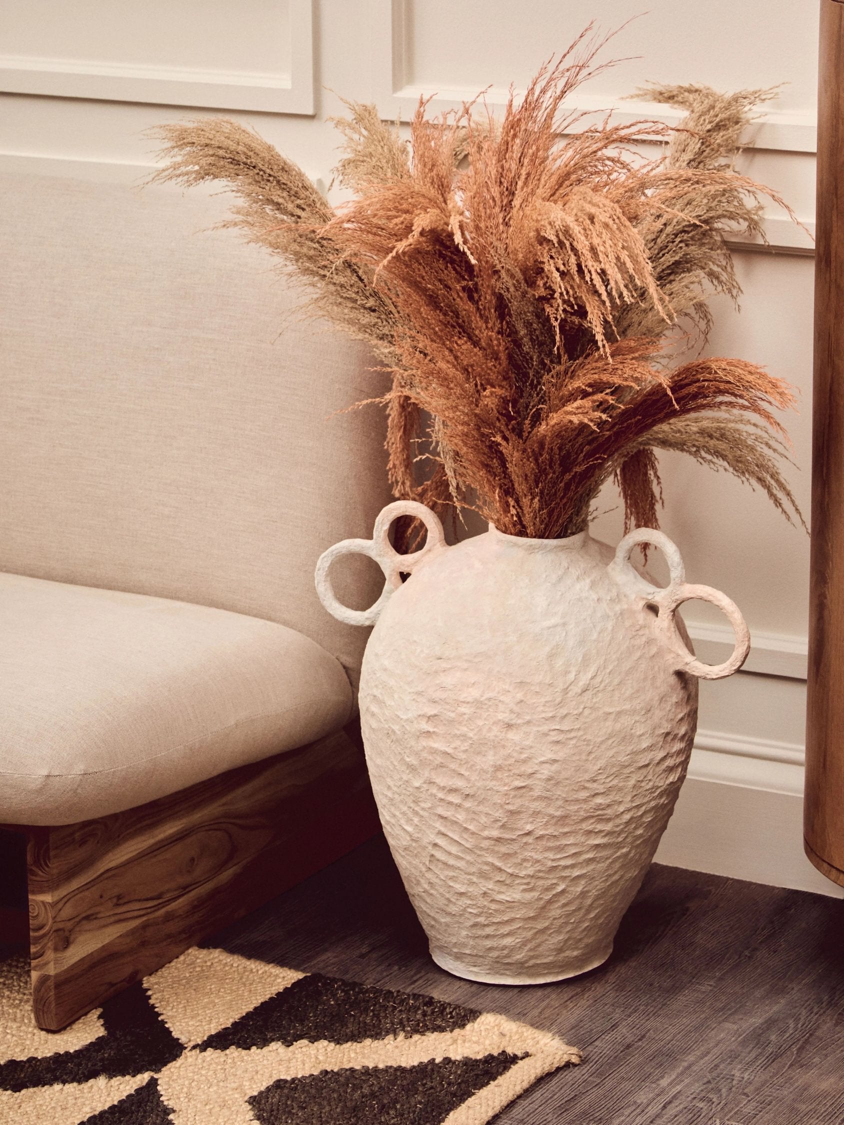 Papyrus Large Natural Cotton Mache Decorative Handle Vase