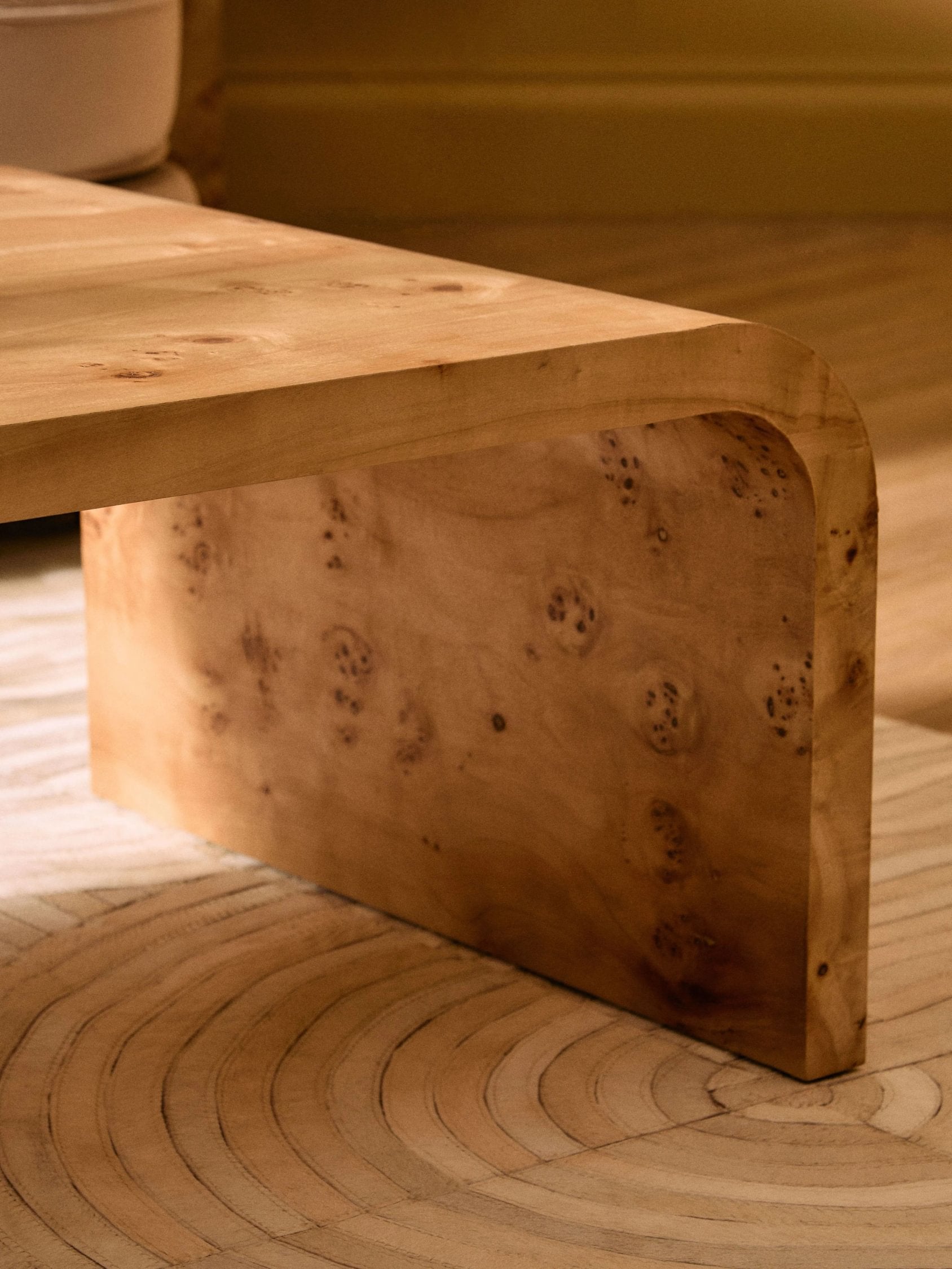 Marlow Burl Wood Design Curved Coffee Table