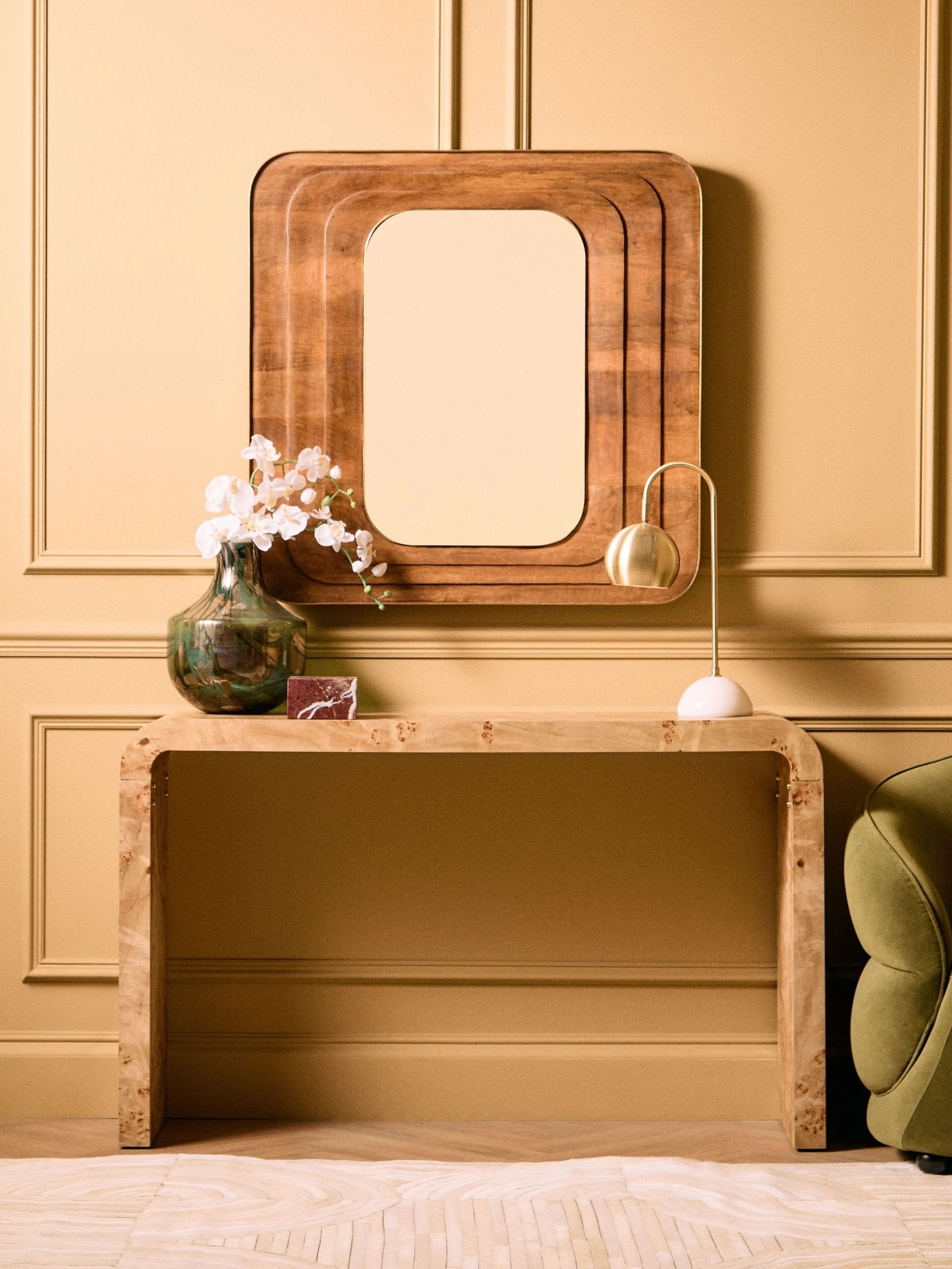 Marlow Burl Wood Design Curved Console Table