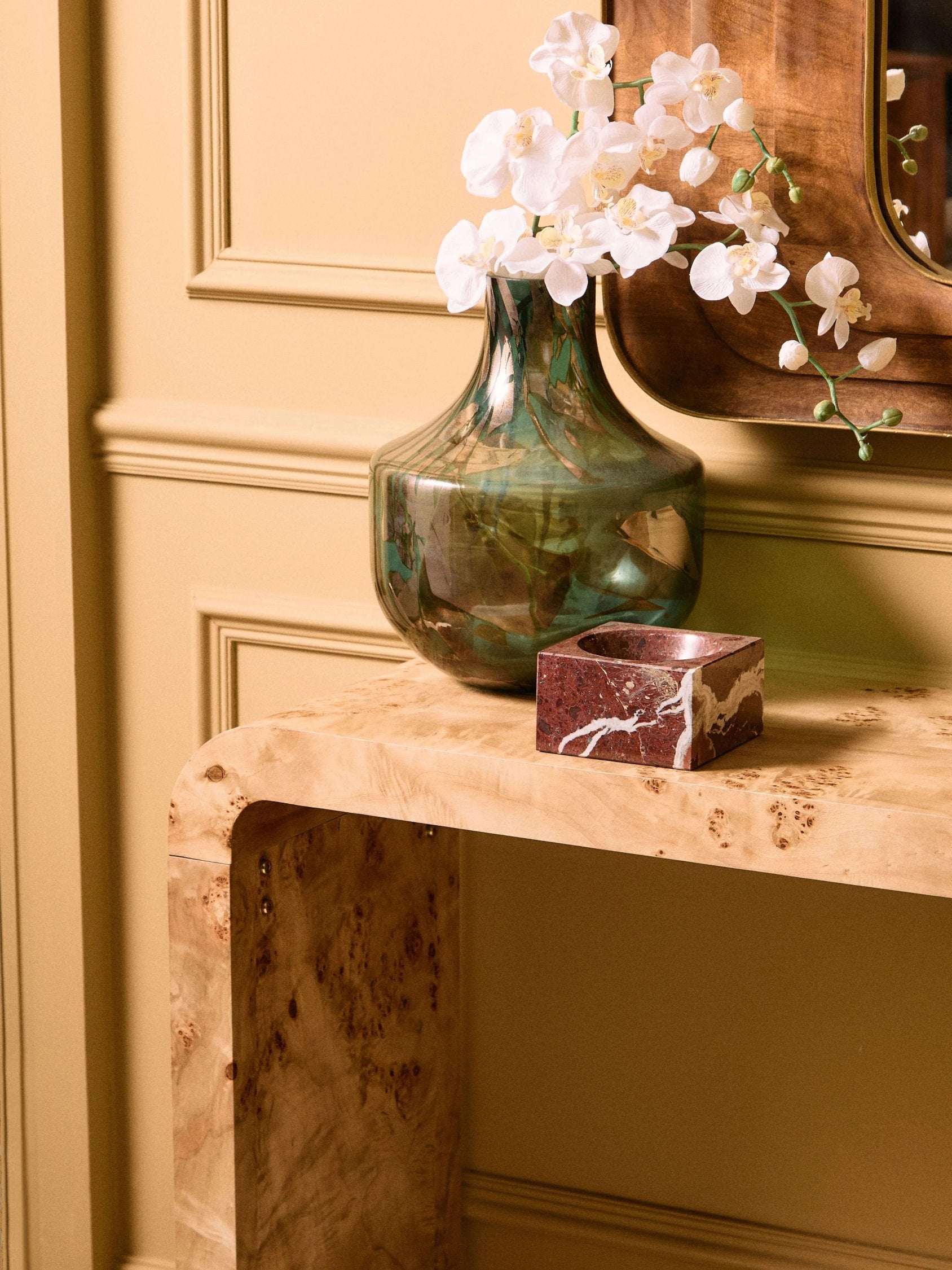 Marlow Burl Wood Design Curved Console Table
