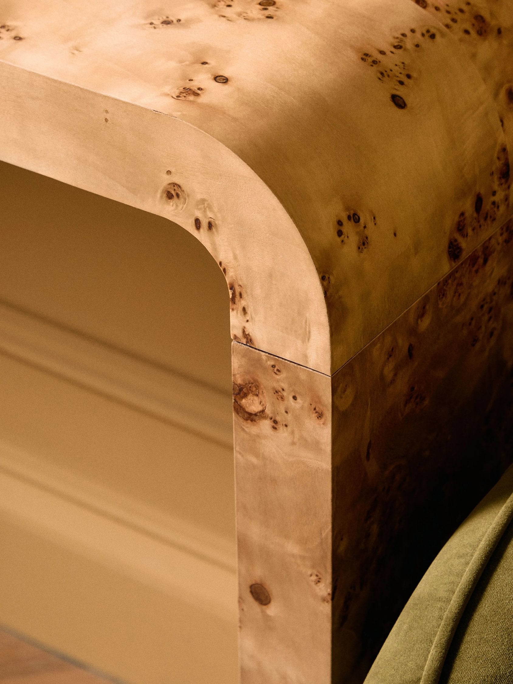 Marlow Burl Wood Design Curved Console Table