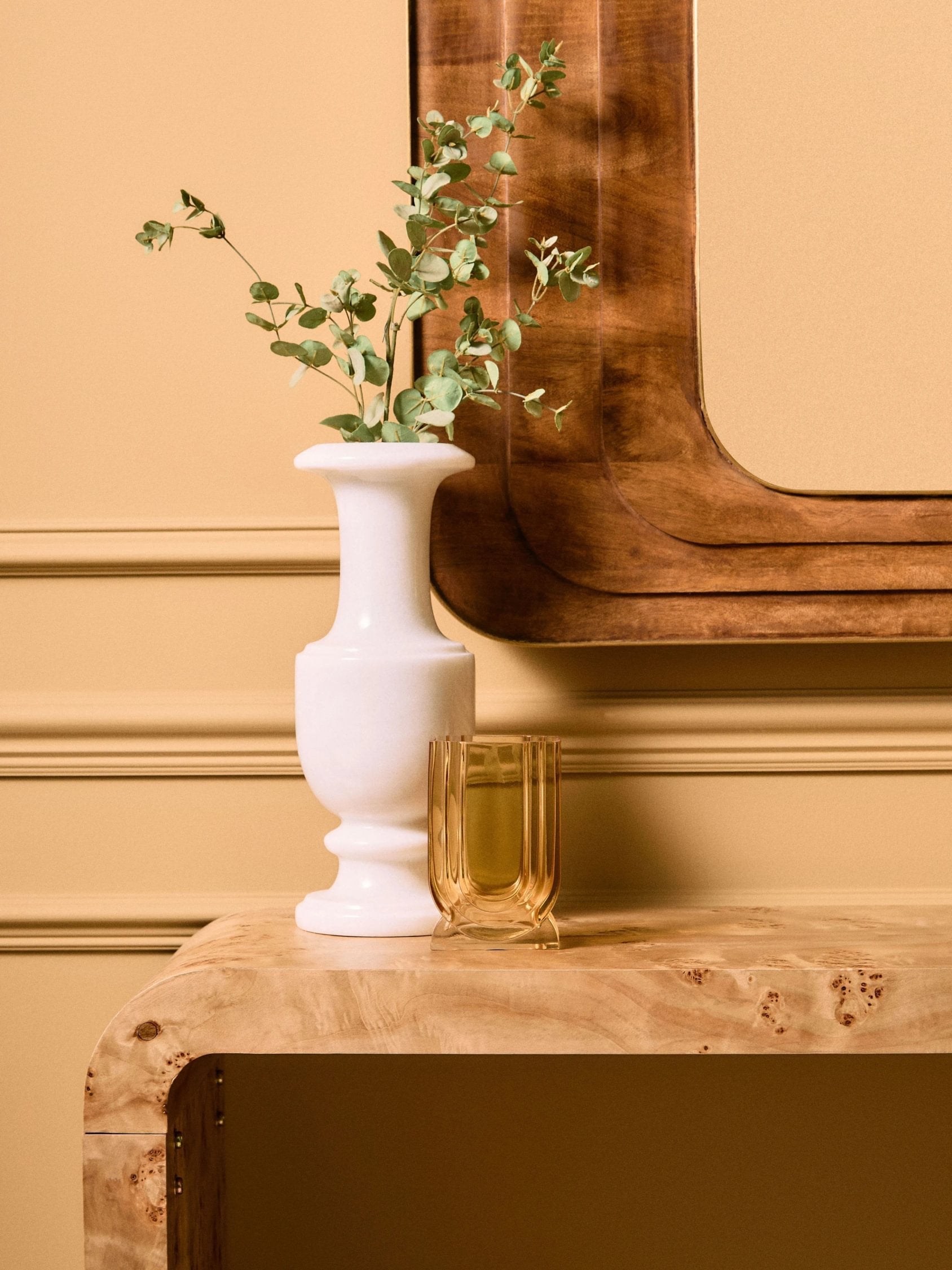 Marlow Burl Wood Design Curved Console Table
