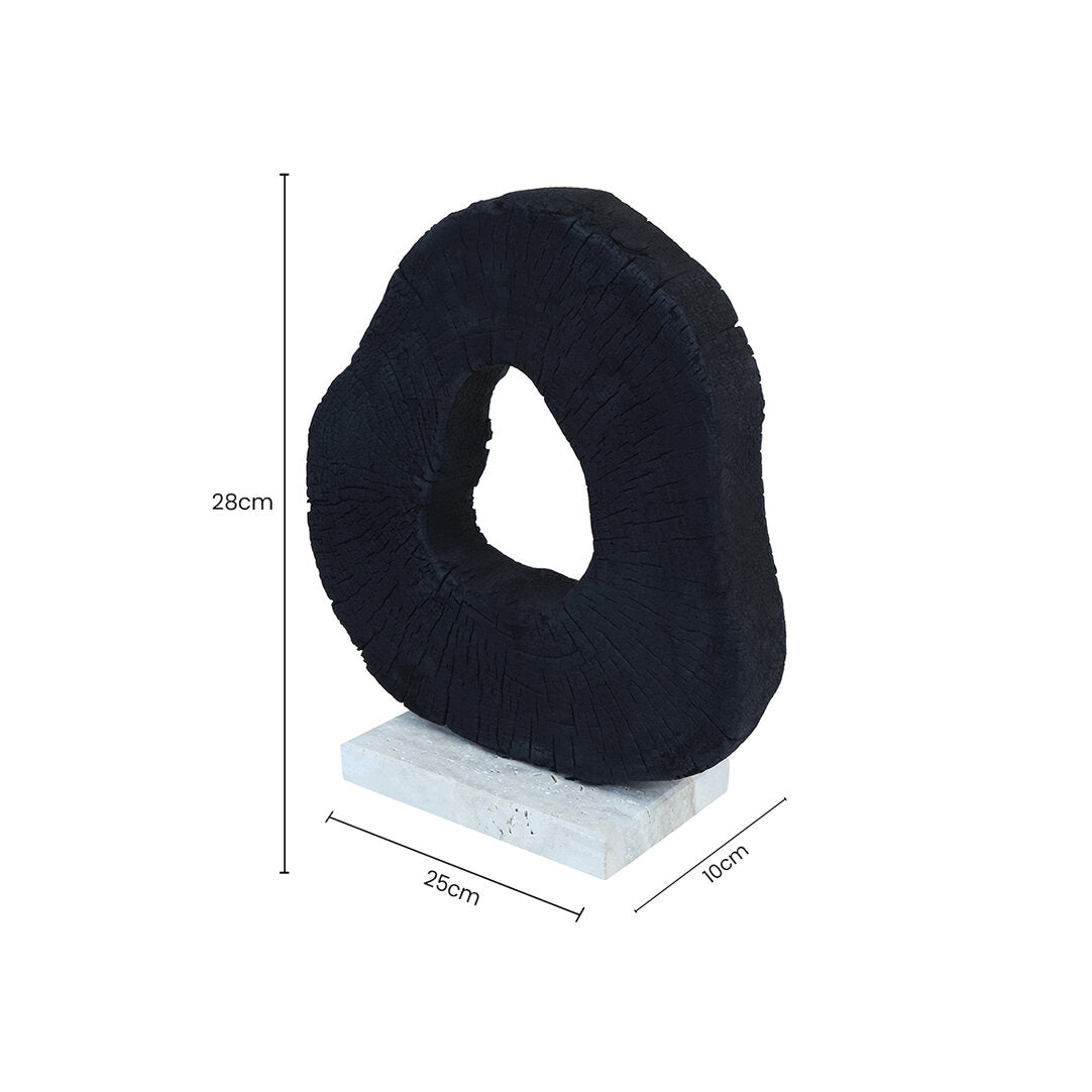 Amo Black Mango Wood Sculpture with Travertine Base