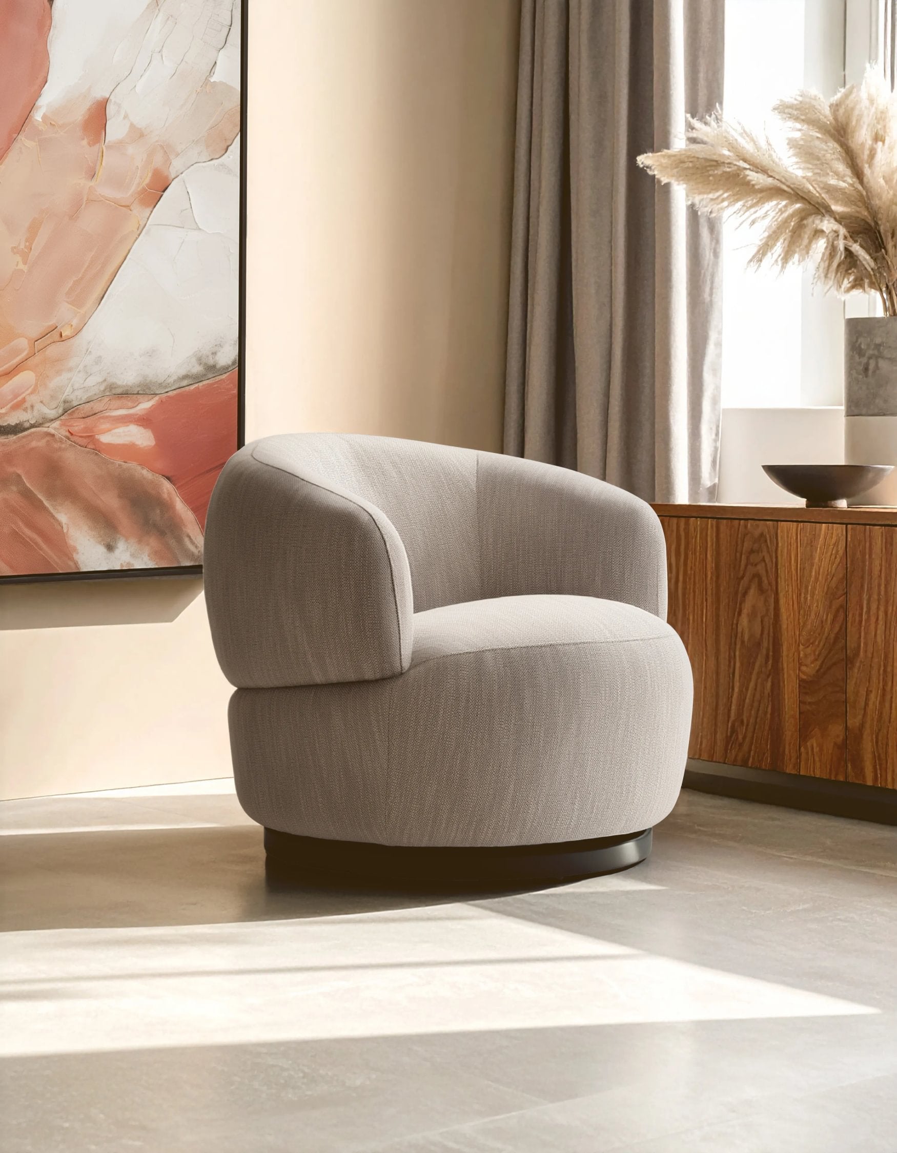 Swell Textured Grey Curved Swivel Chair