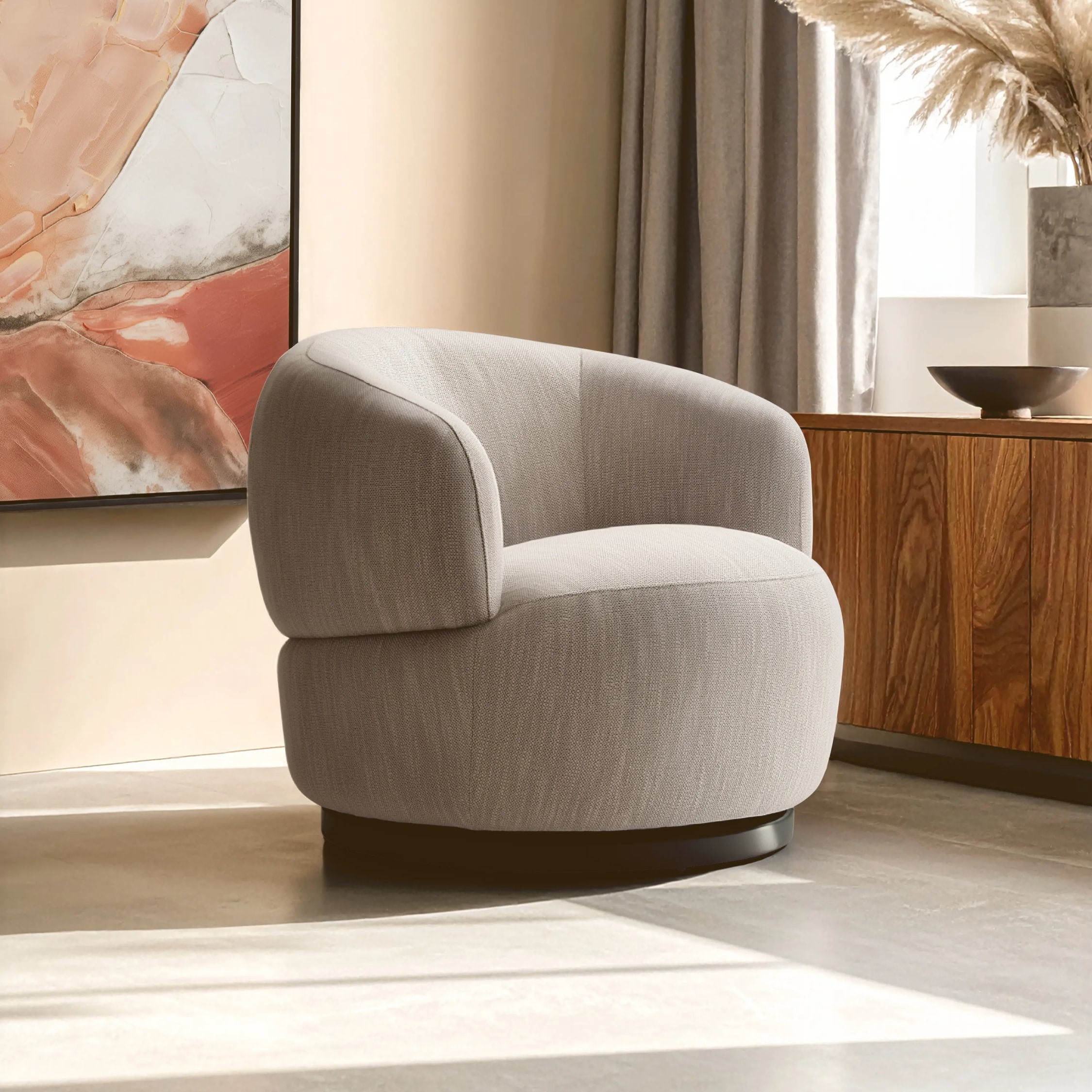 Swell Textured Grey Curved Swivel Chair