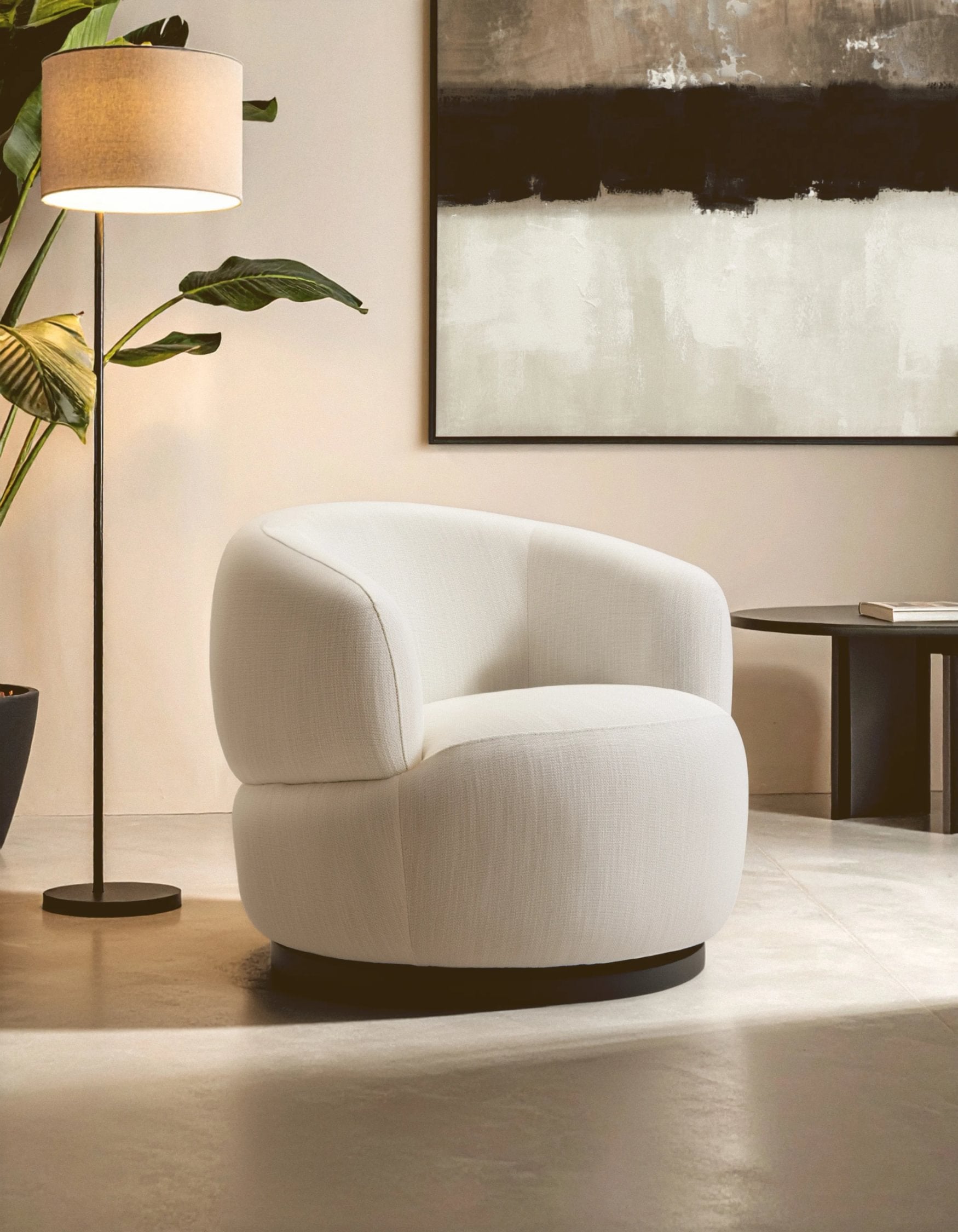 Swell Textured Cream Curved Swivel Chair