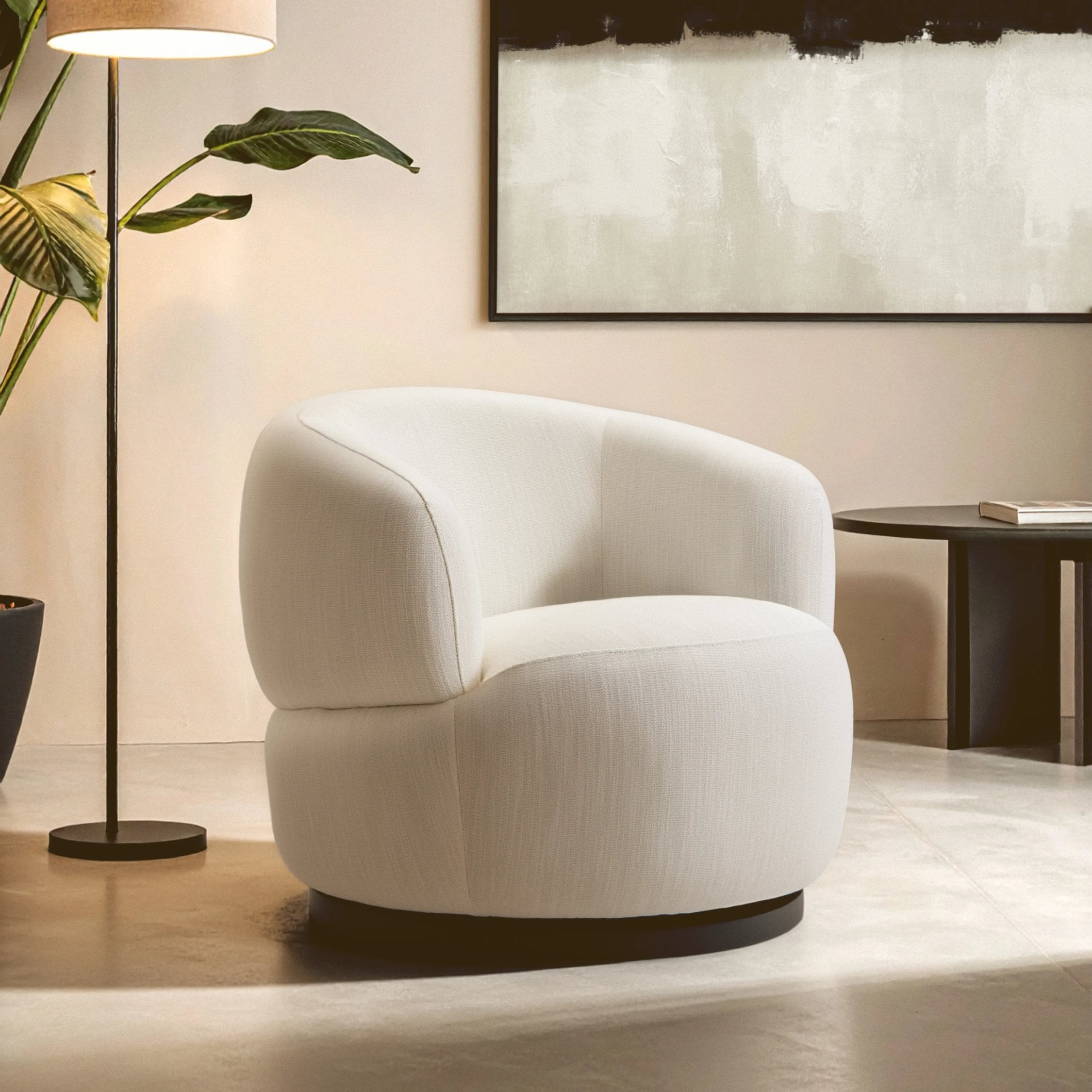 Swell Textured Cream Curved Swivel Chair