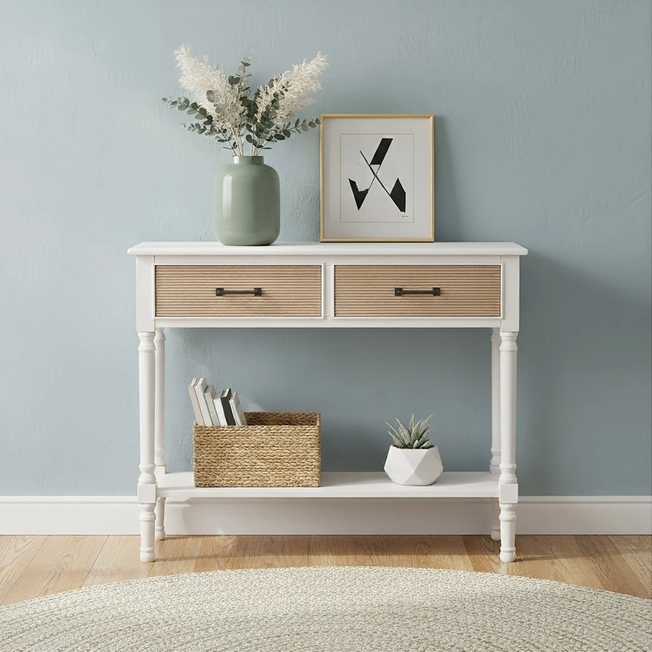 Chelsea White Wood 2 Drawer Console Table 90 x 33 x 75cm
