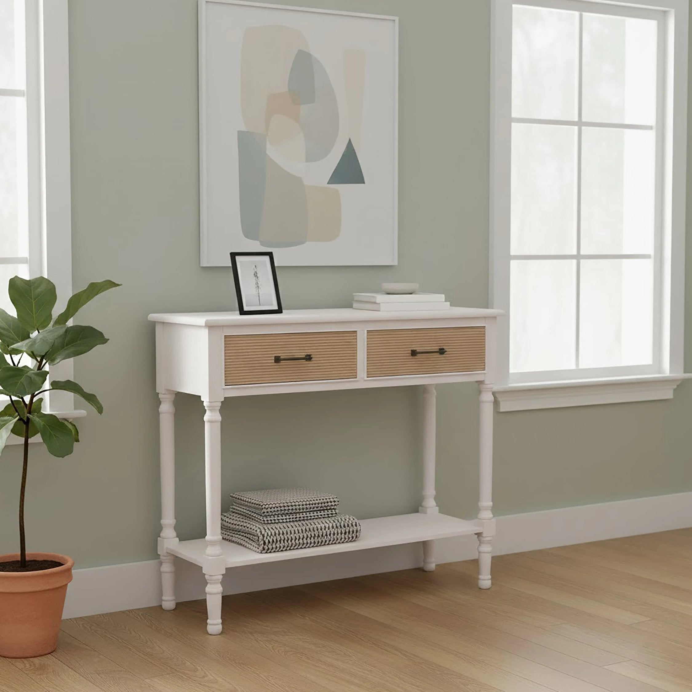 Chelsea White Wood 2 Drawer Console Table 90 x 33 x 75cm