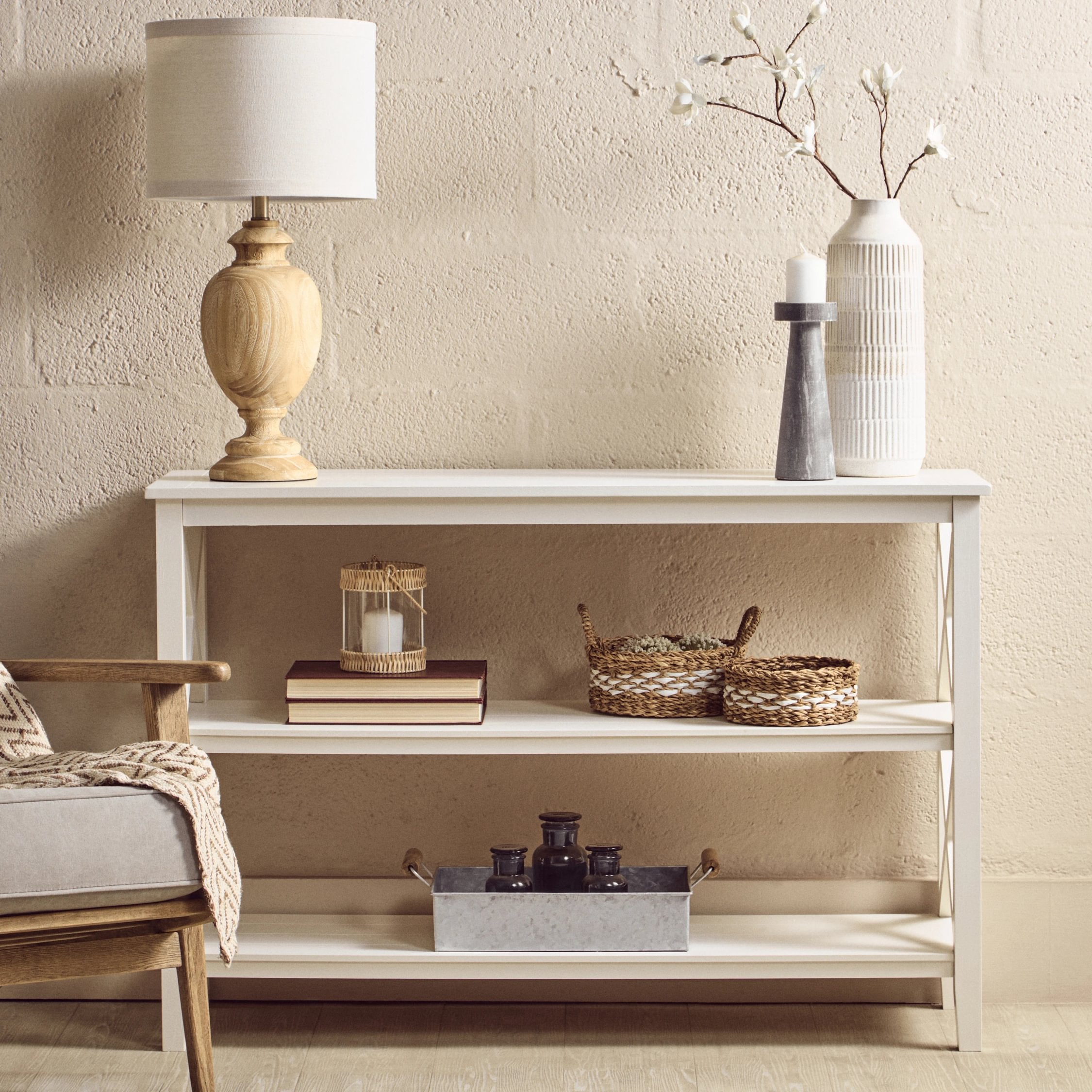 Chelsea Large White 2 Tier Wood Bookshelf