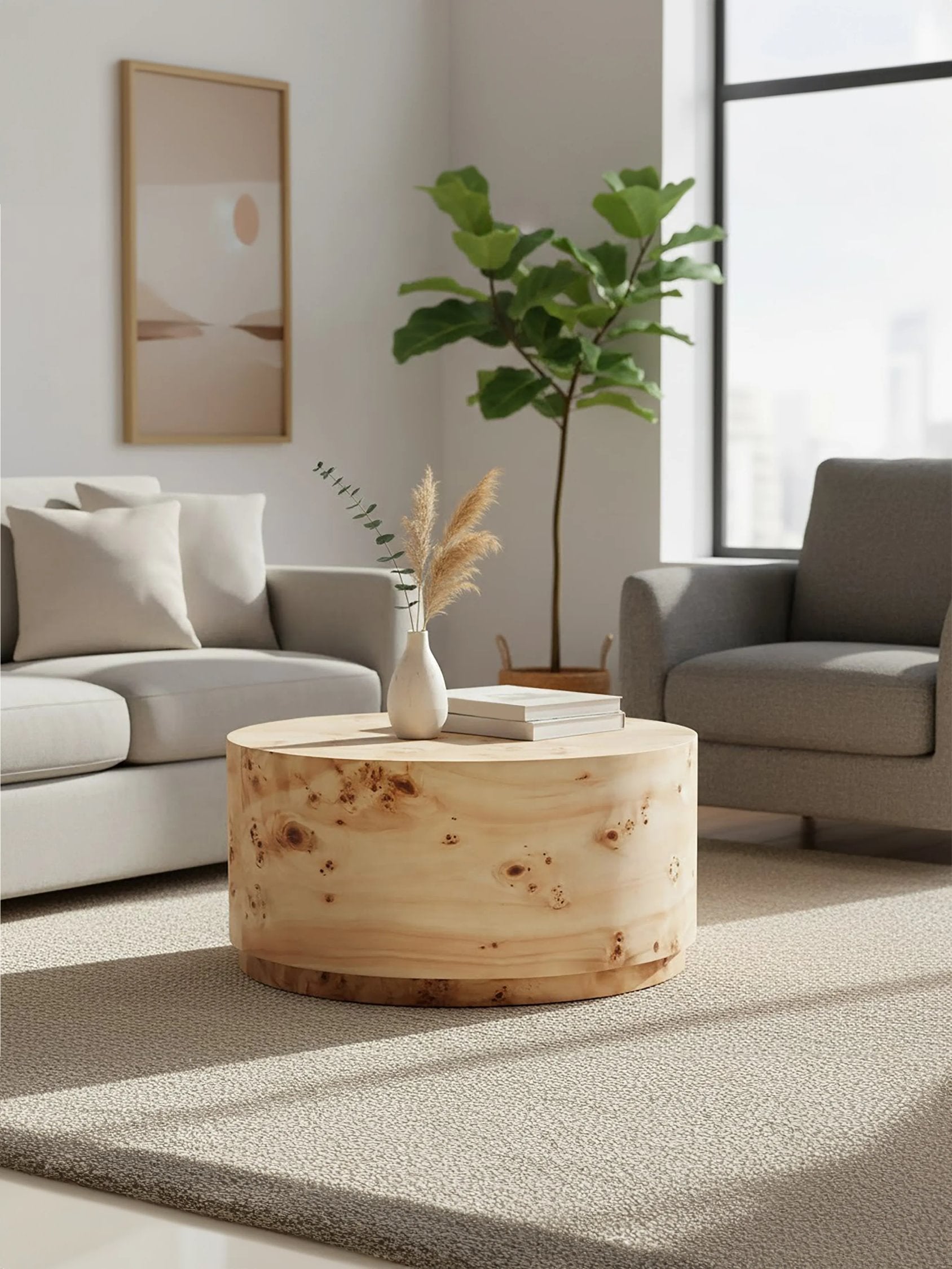 Marlow Burl Wood Design Round Coffee Table