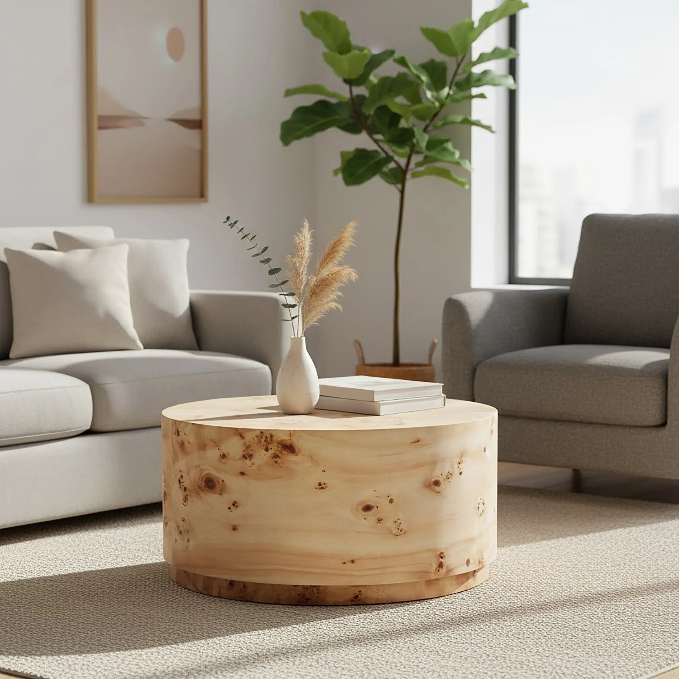 Marlow Burl Wood Design Round Coffee Table