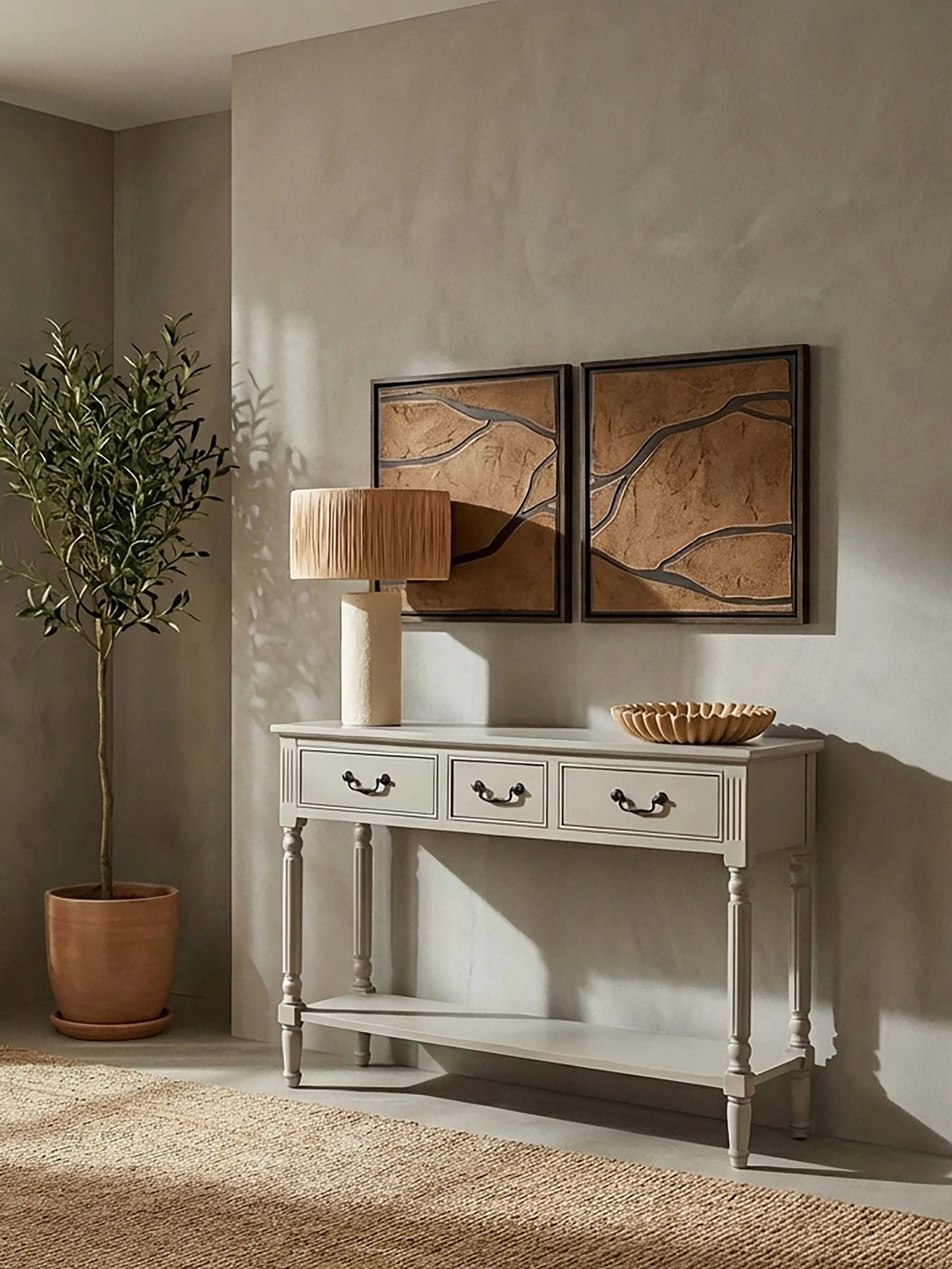 Chelsea Grey Putty Wood 3 Drawer Console Table