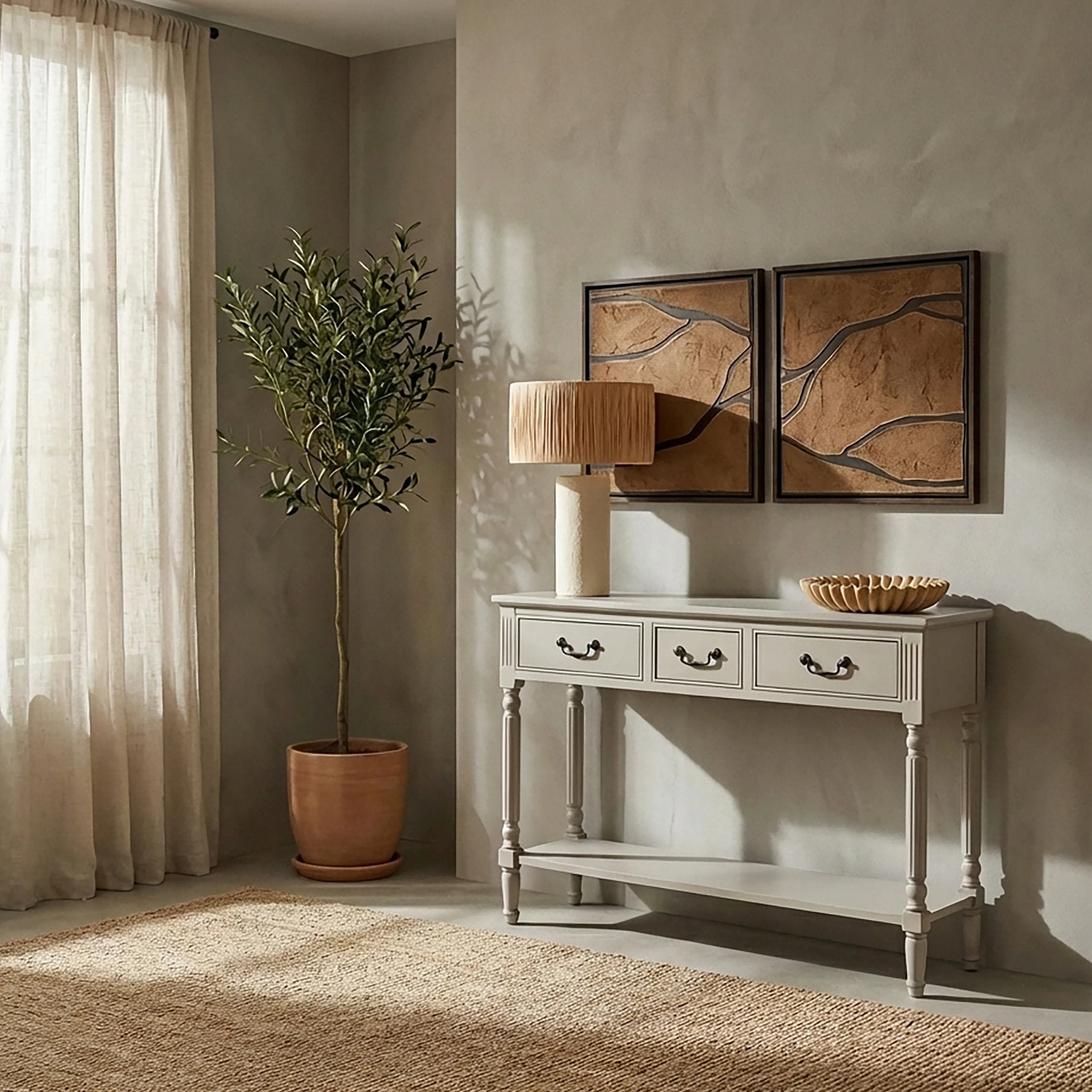 Chelsea Grey Putty Wood 3 Drawer Console Table