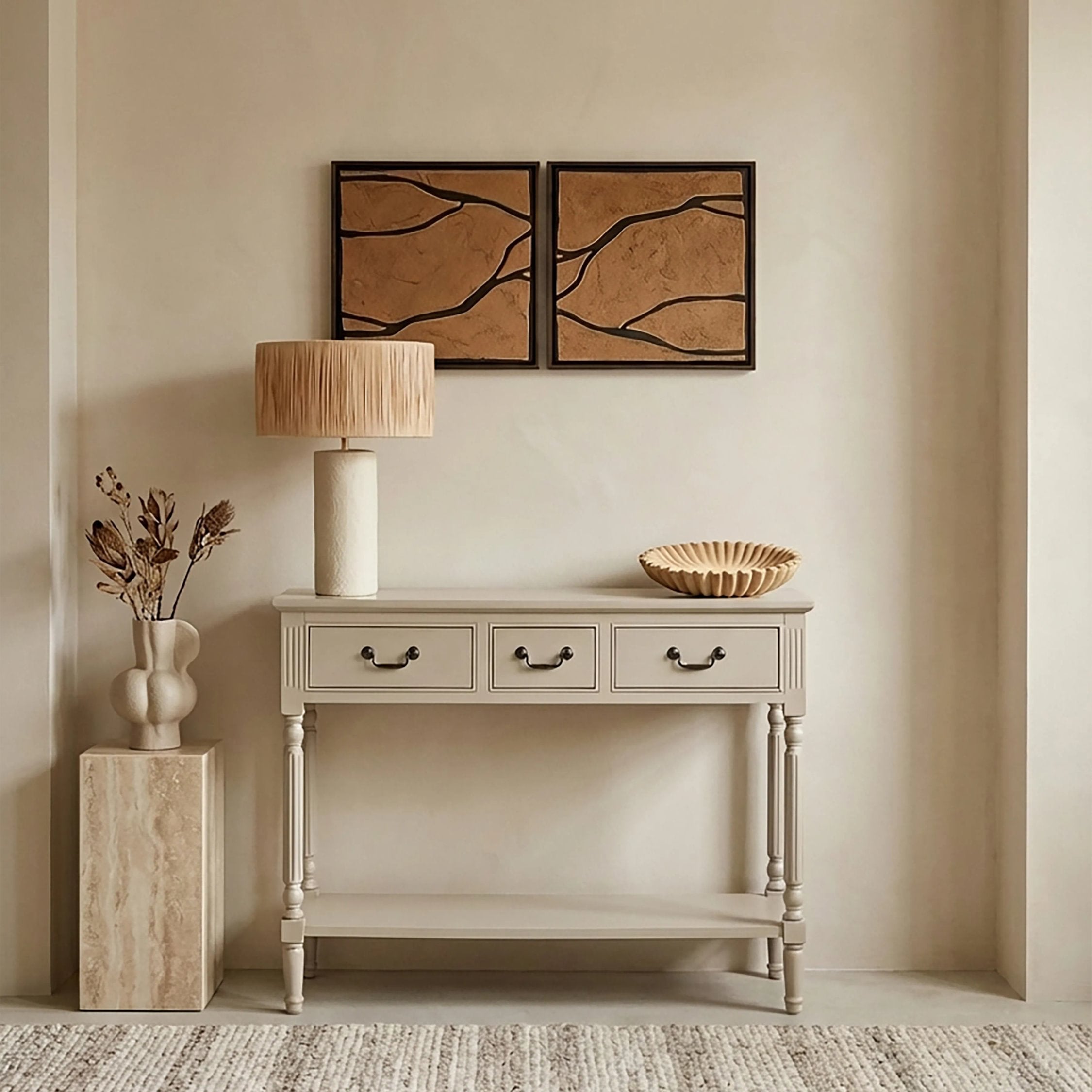 Chelsea Grey Putty Wood 3 Drawer Console Table