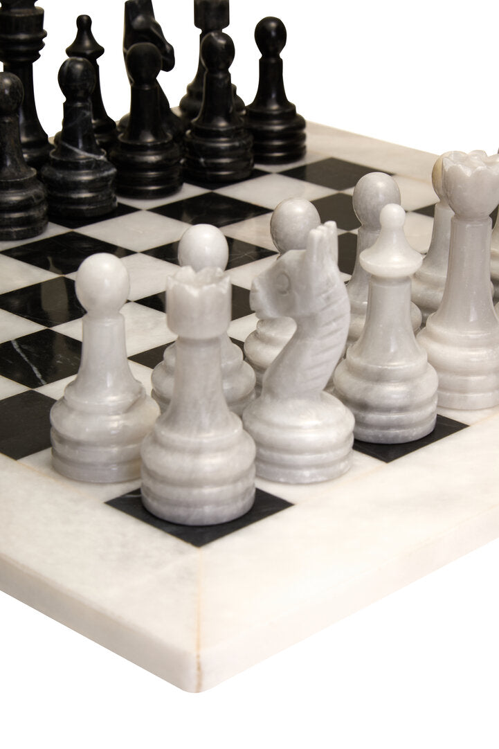 Eleri Carved White & Black Large Marble Chess Set - CLEARANCE