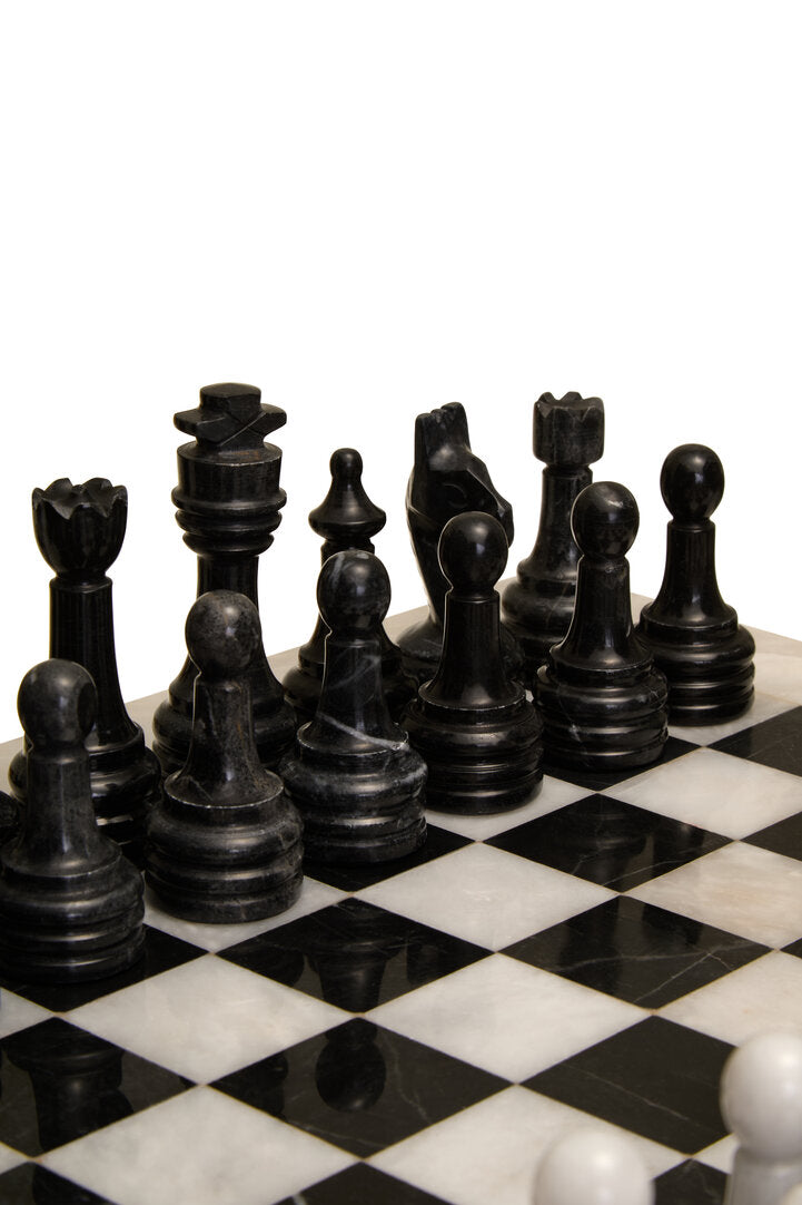 Eleri Carved White & Black Large Marble Chess Set - CLEARANCE