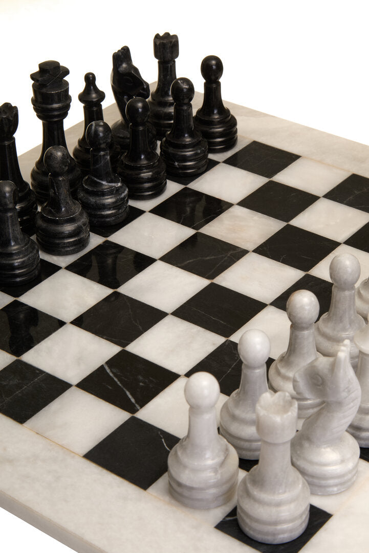 Eleri Carved White & Black Large Marble Chess Set - CLEARANCE