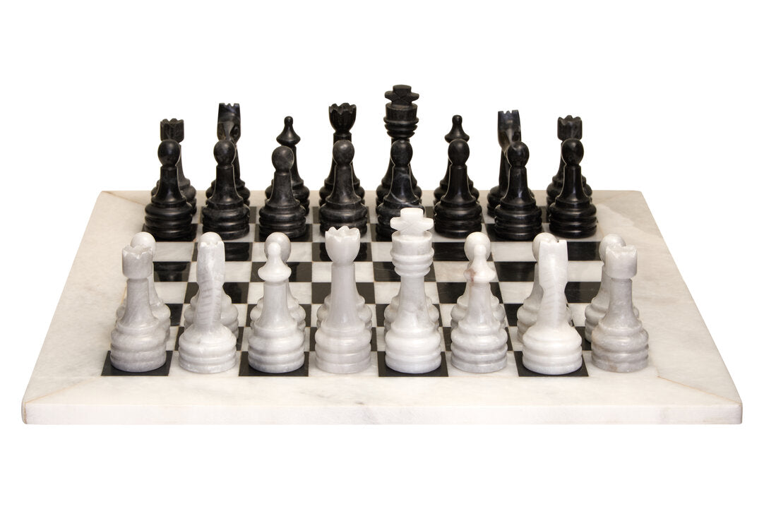 Eleri Carved White & Black Large Marble Chess Set - CLEARANCE