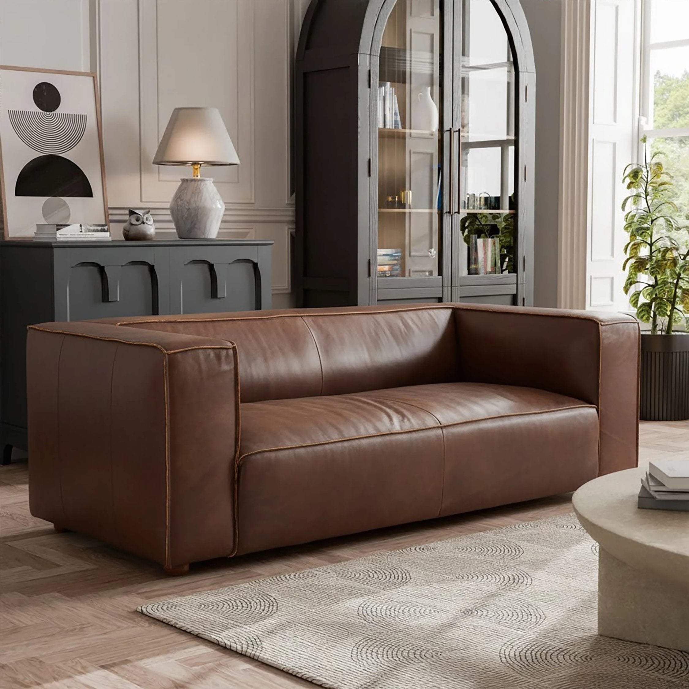Burlington Antique Brown 2 Seater Leather Sofa