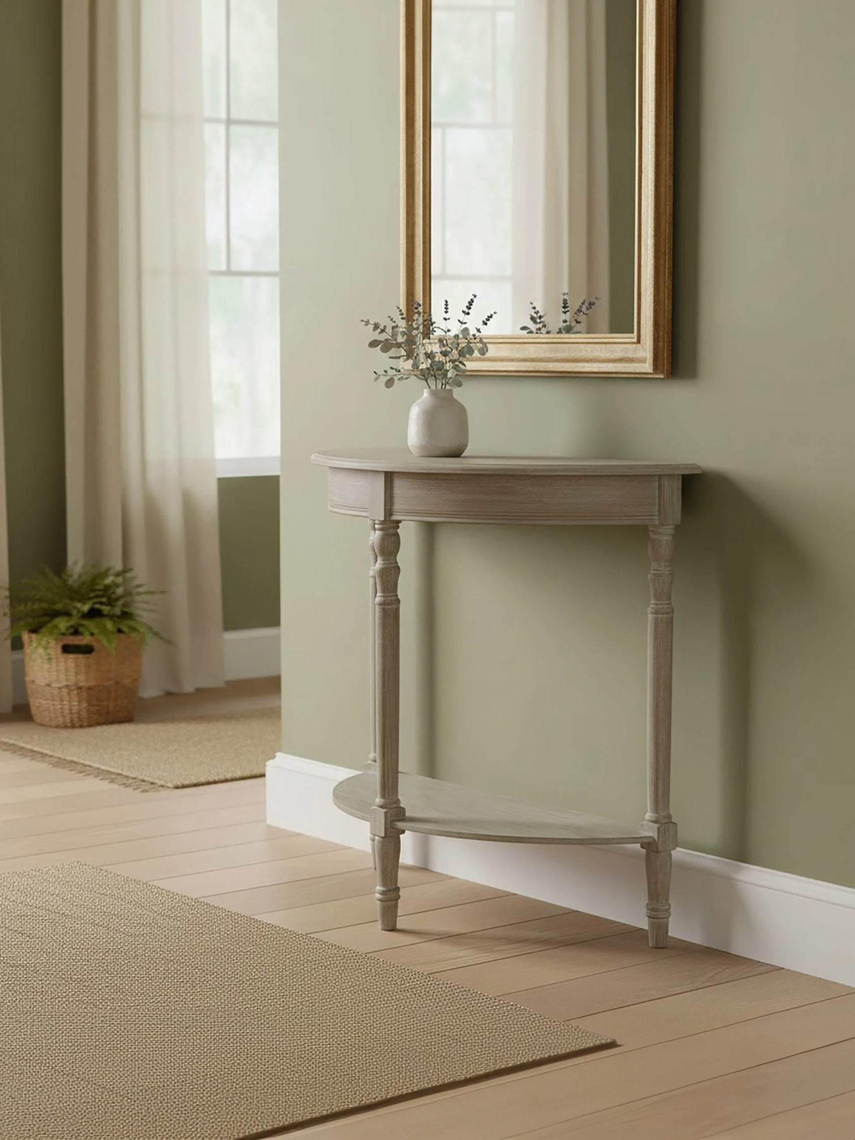 Chelsea Natural Wash Wood Half Moon Console Table