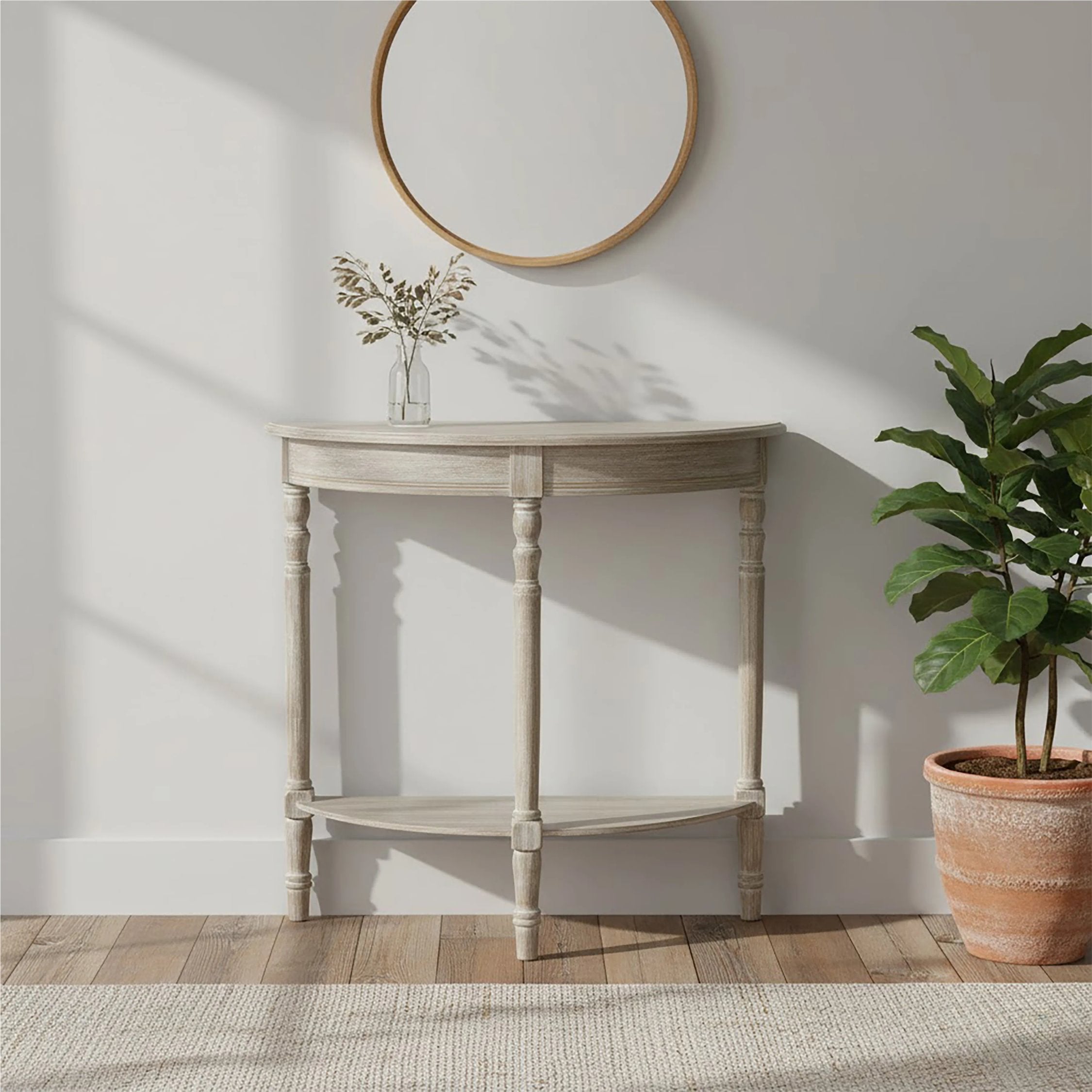 Chelsea Natural Wash Wood Half Moon Console Table