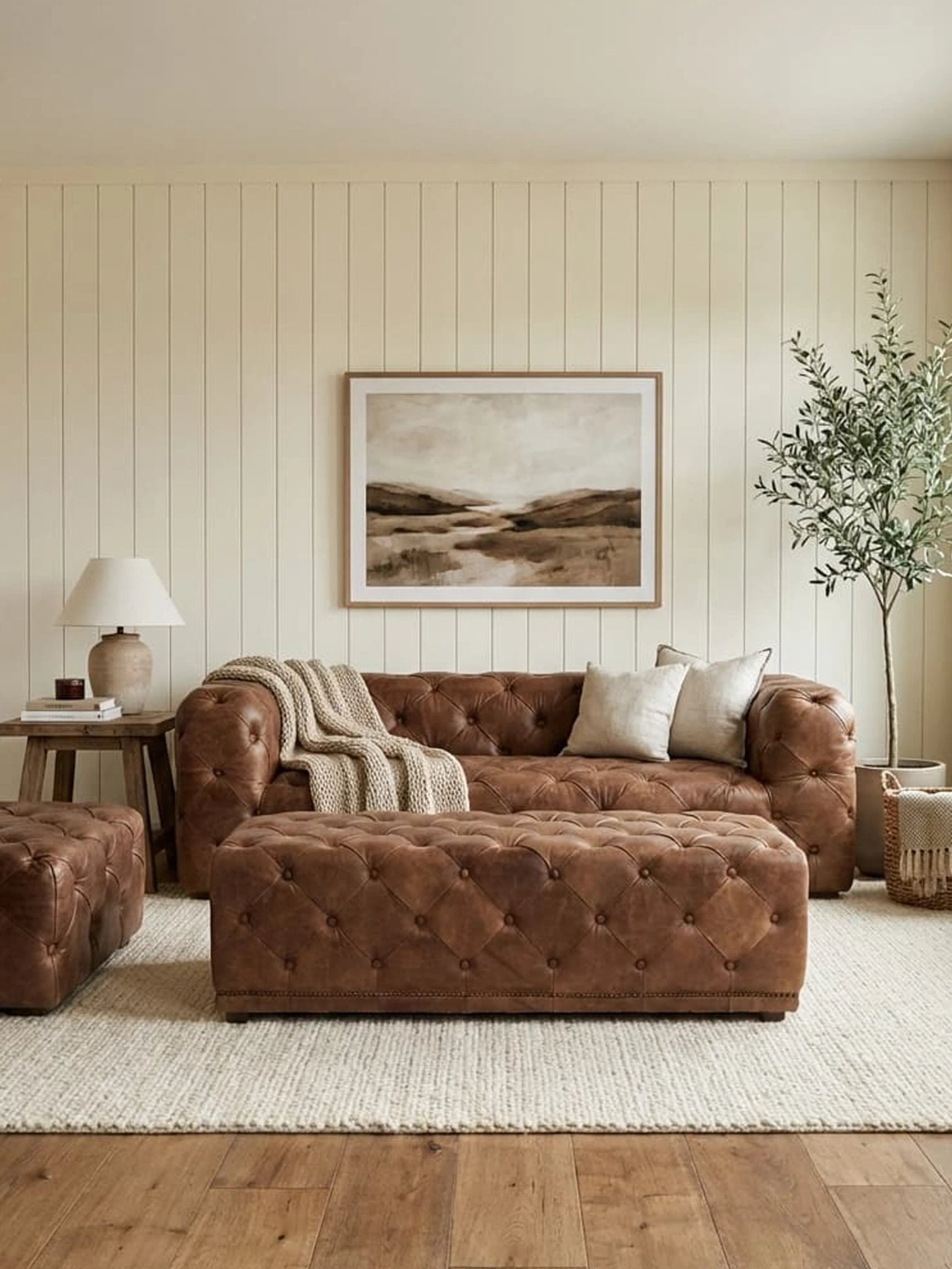 Kensington Brown Leather Rectangular Chesterfield Ottoman