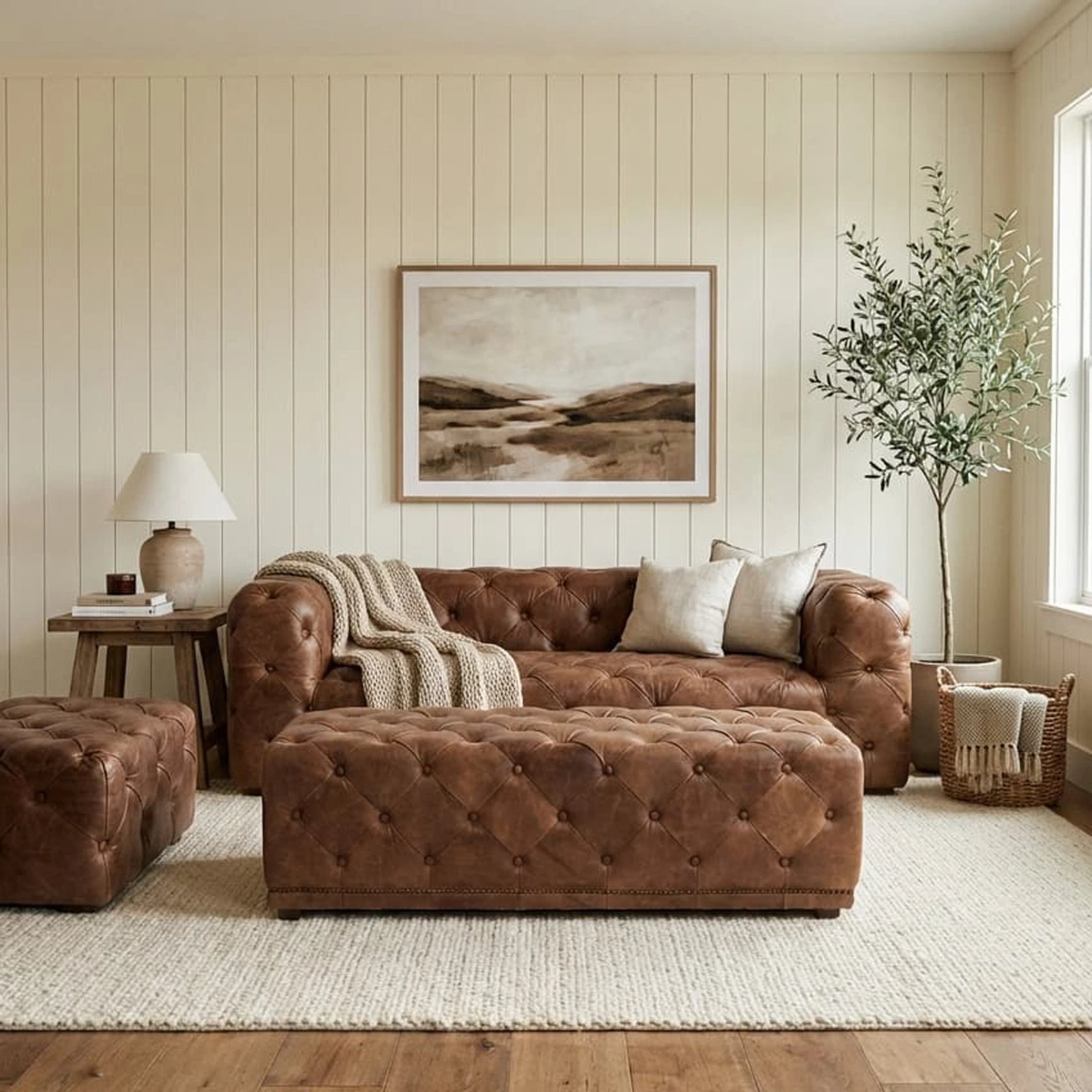 Kensington Brown Leather Rectangular Chesterfield Ottoman