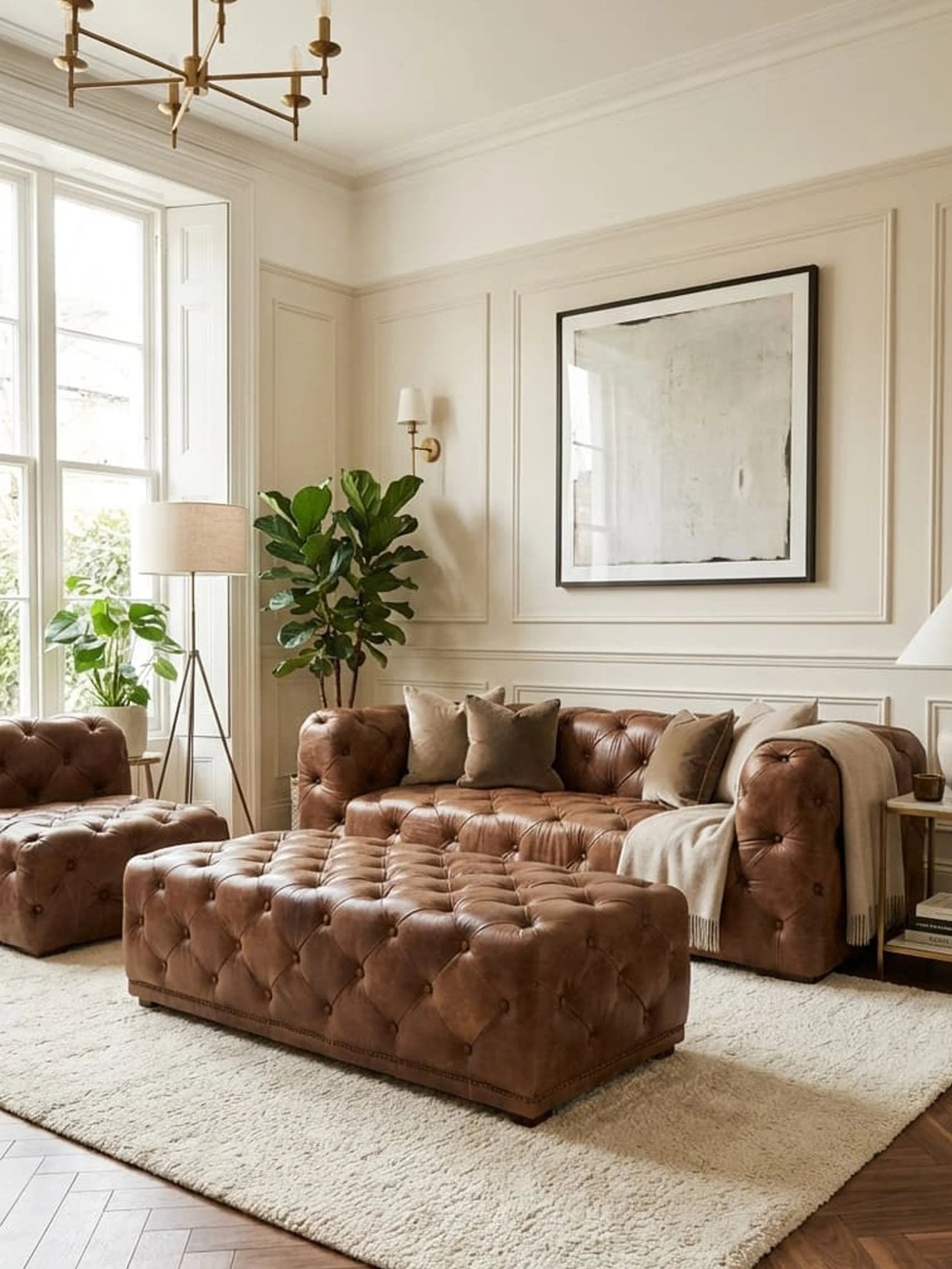Kensington Brown Leather Rectangular Chesterfield Ottoman