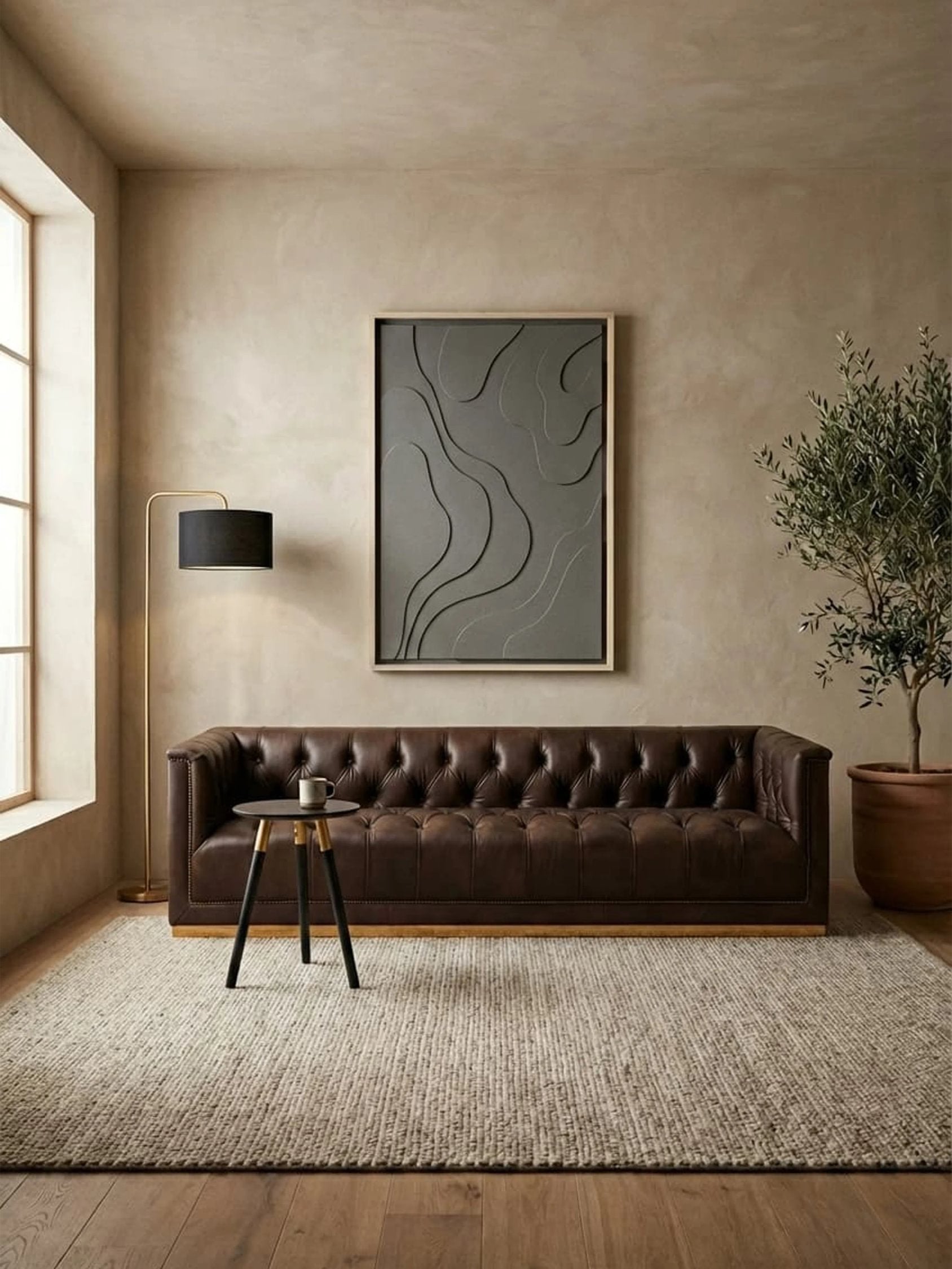 Burlington Dark Brown Leather 3 Seater Modern Chesterfield Sofa 238 x 88 x 64cm