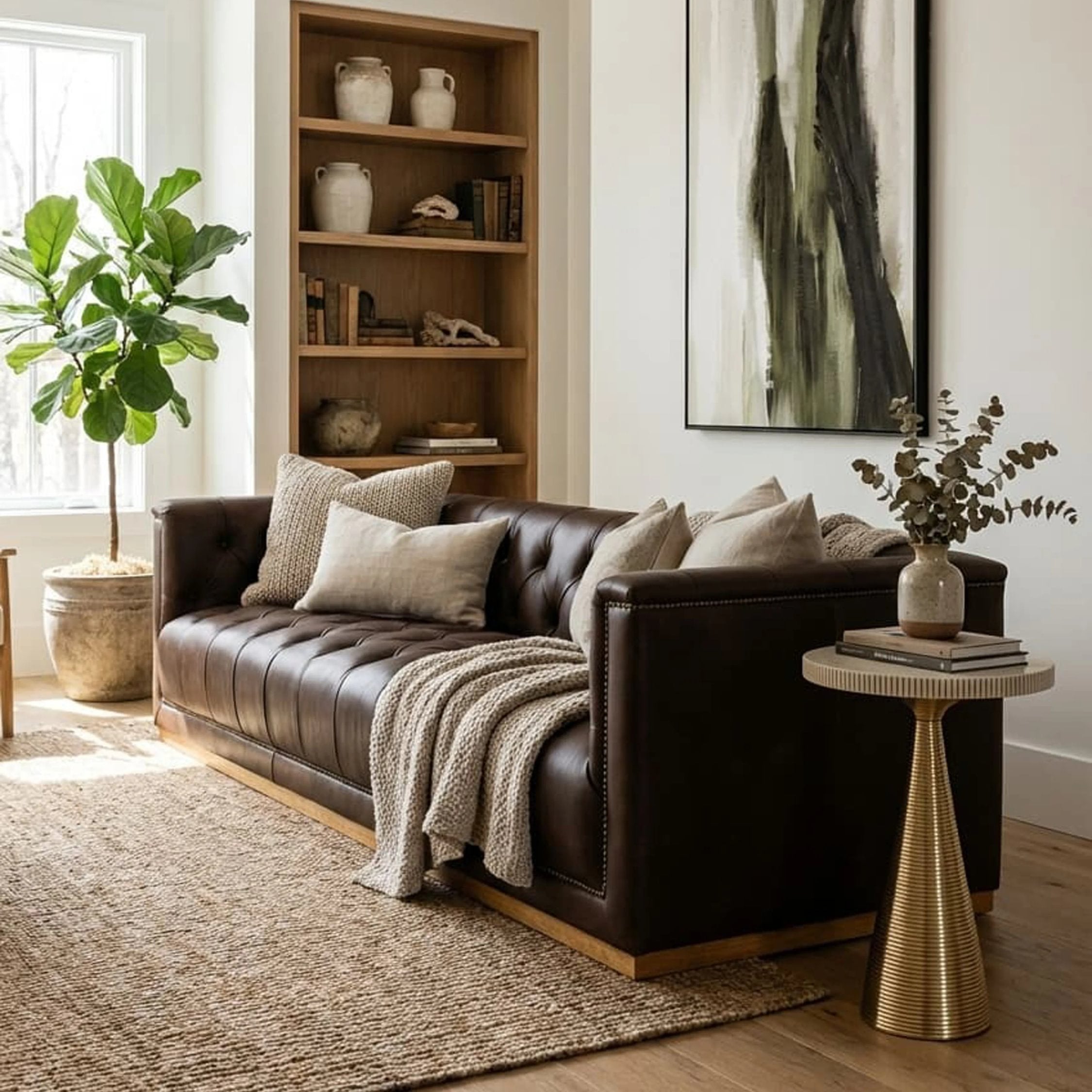 Burlington Dark Brown Leather 3 Seater Modern Chesterfield Sofa 238 x 88 x 64cm