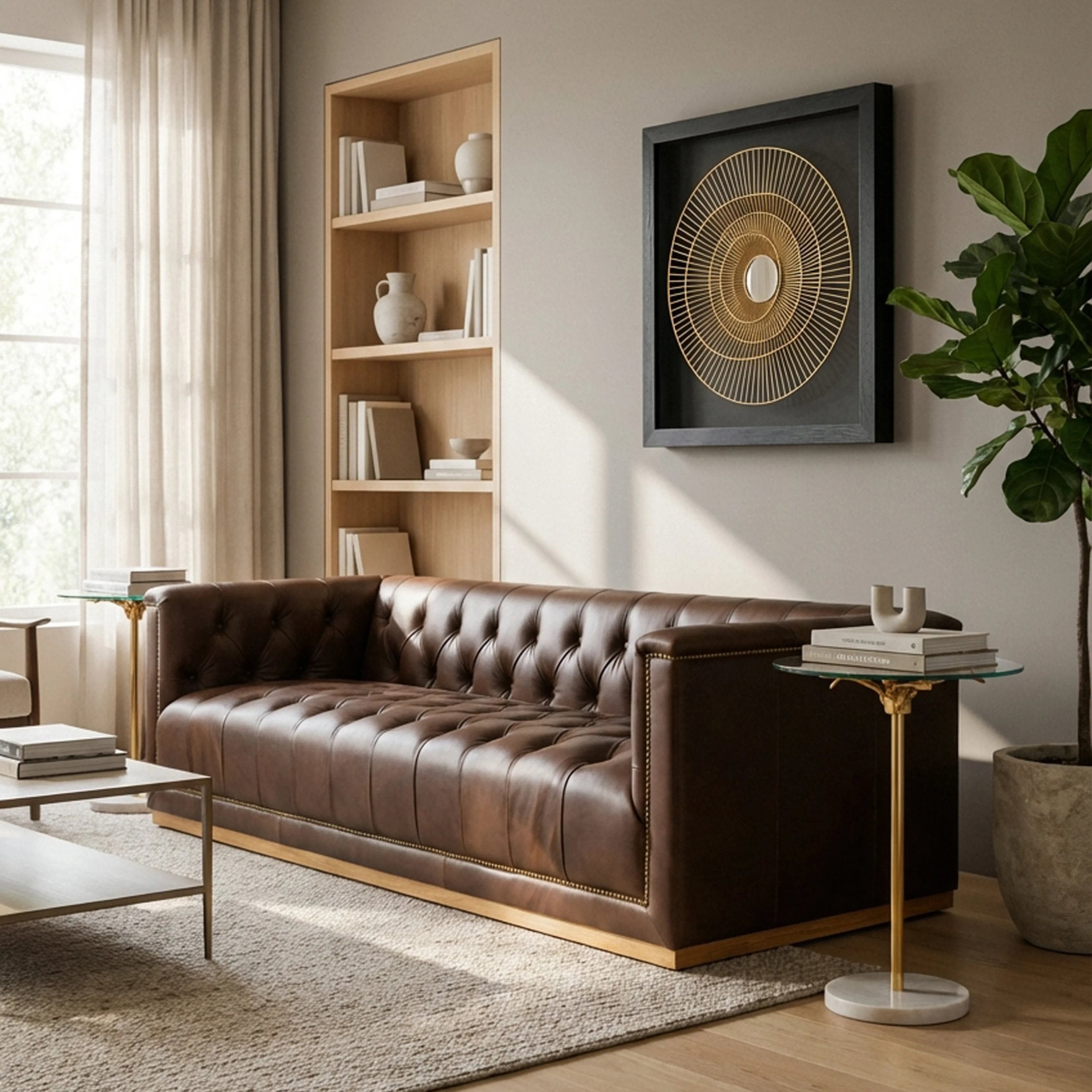 Burlington Dark Brown Leather 3 Seater Modern Chesterfield Sofa 238 x 88 x 64cm