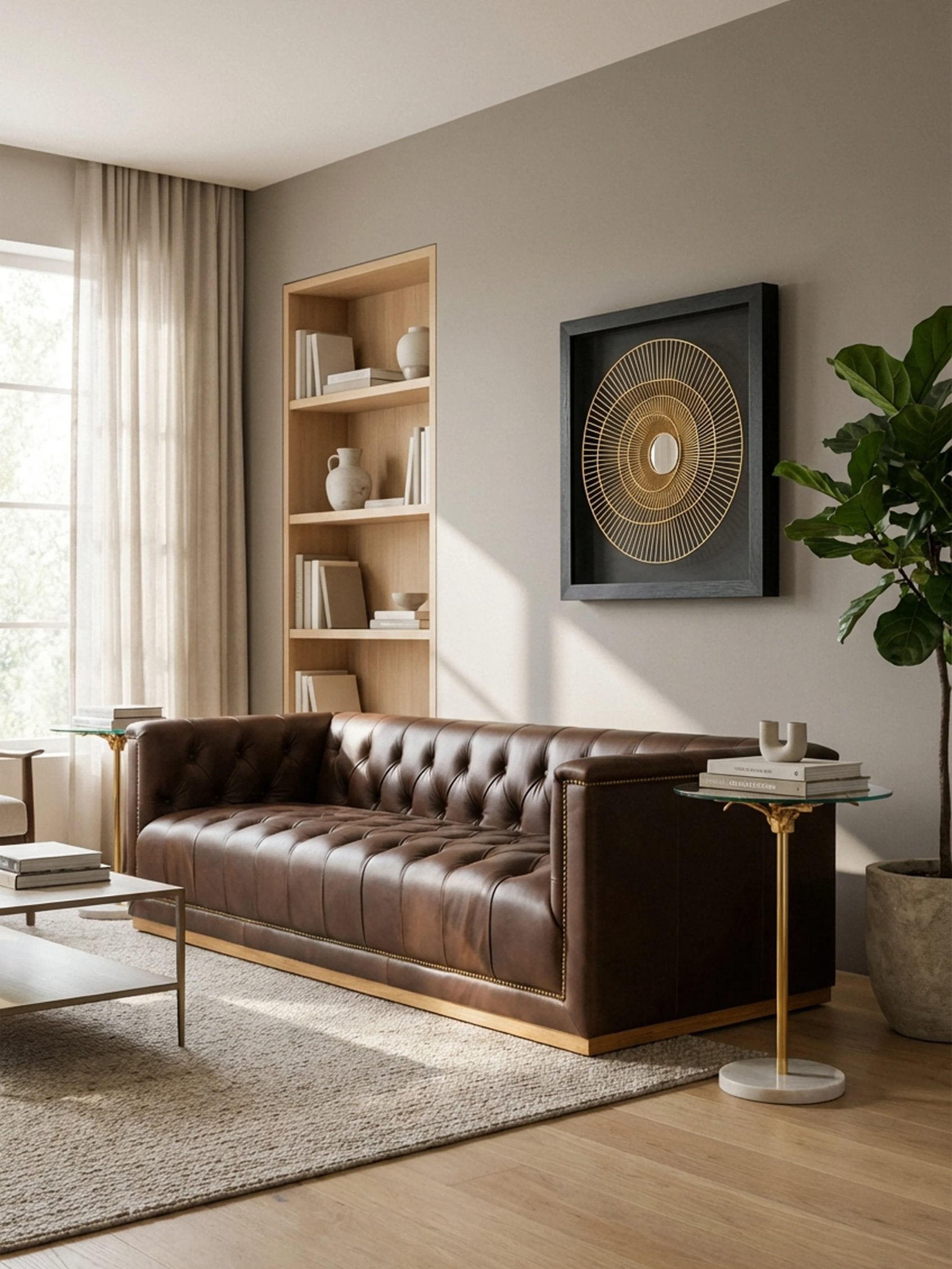Burlington Dark Brown Leather 3 Seater Modern Chesterfield Sofa 238 x 88 x 64cm
