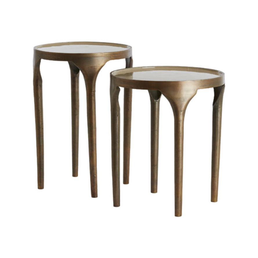 Lapaz Set of 2 Antique Bronze & Taupe Metal Round Side Tables Small Nest