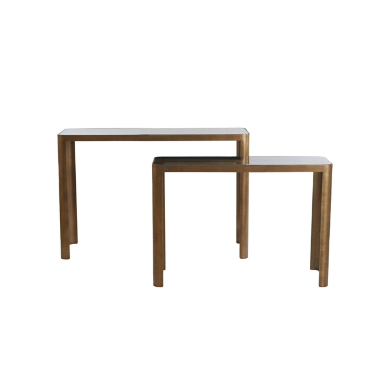 Oxe Set of 2 Antique Bronze & Smoked Glass Console Tables