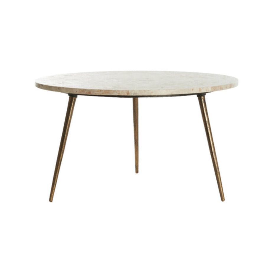 Zeca Taupe Marble & Brown Bronze Round Side Table 37cm