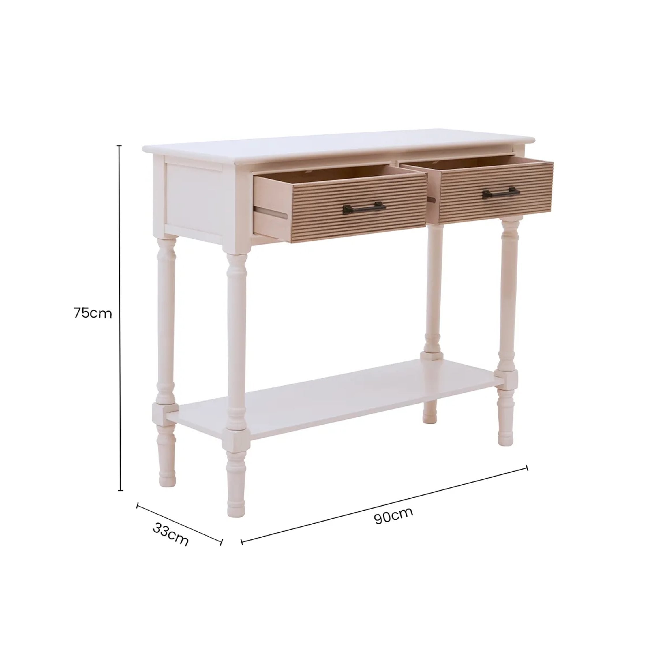 Chelsea White Wood 2 Drawer Console Table 90 x 33 x 75cm
