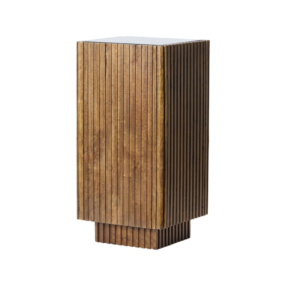 Gatura Dark Brown Wood & Glass Plinth Side Table 60cm