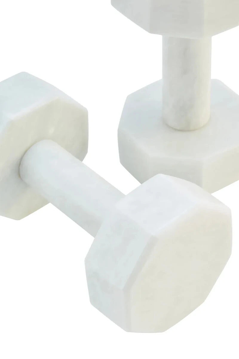 Set of 2 Palladio Decorative White Marble Dumbbells