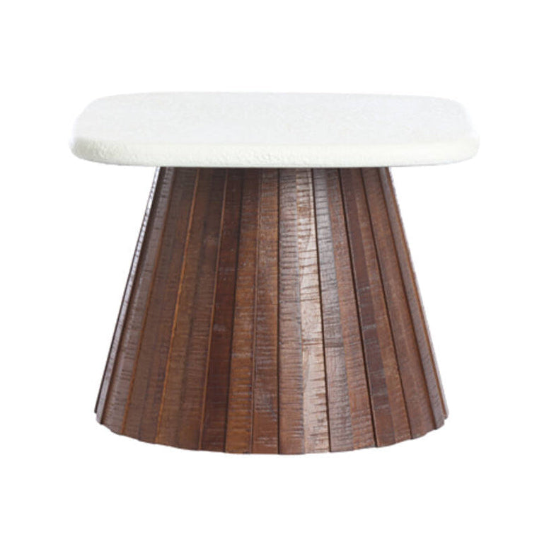 Okato Cream & Brown Slatted Wood Side Table 35cm