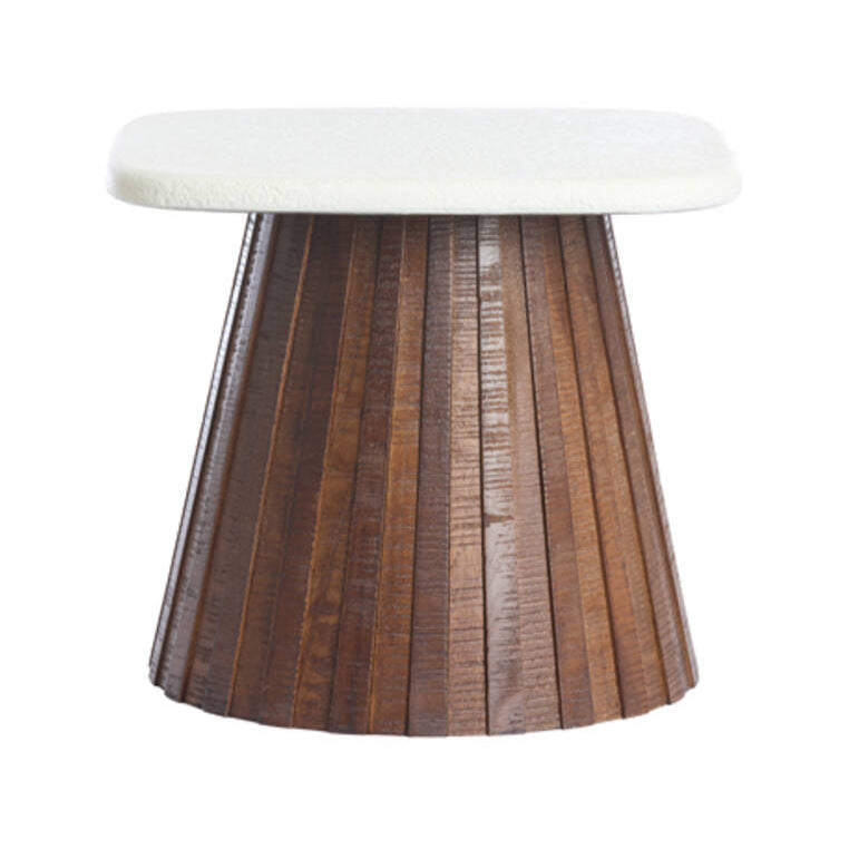 Okato Cream & Brown Wood Side Table 40cm