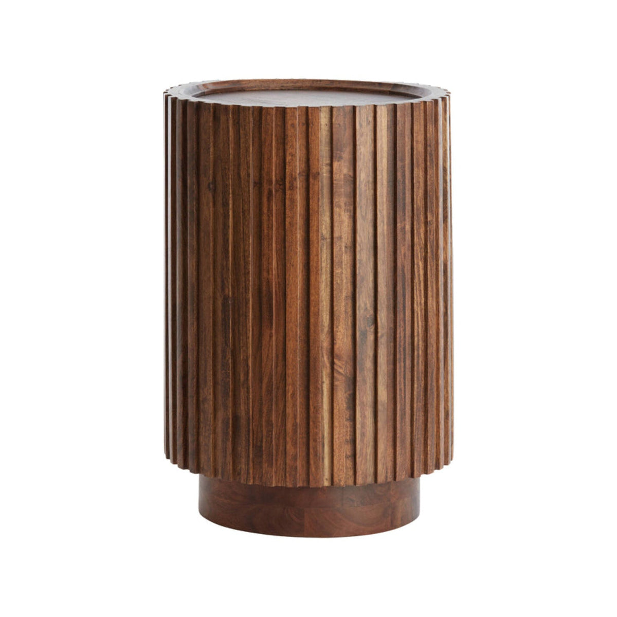 Kiyose Brown Acacia Slatted Wood Round Side Table