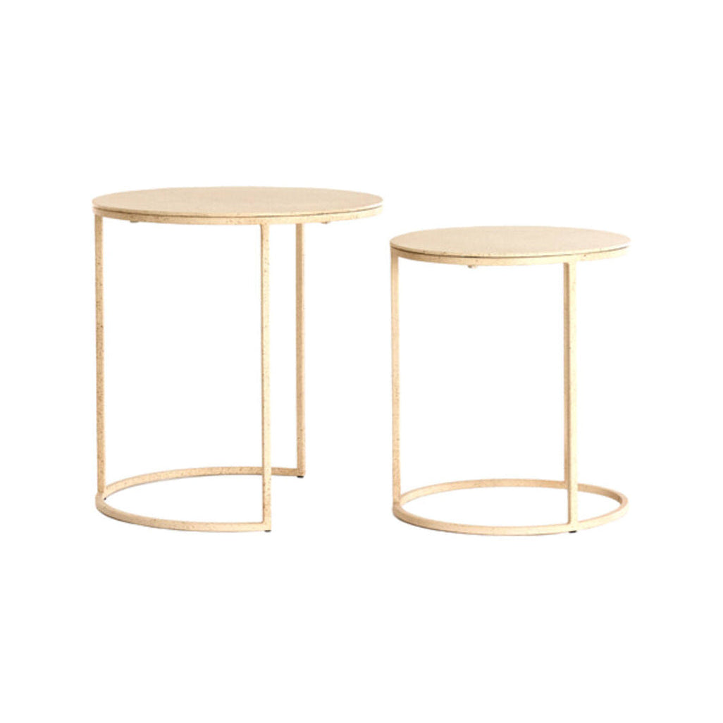 Sadar Set of 2 Sand & Light Brown Spotted Metal Round Side Tables Nest