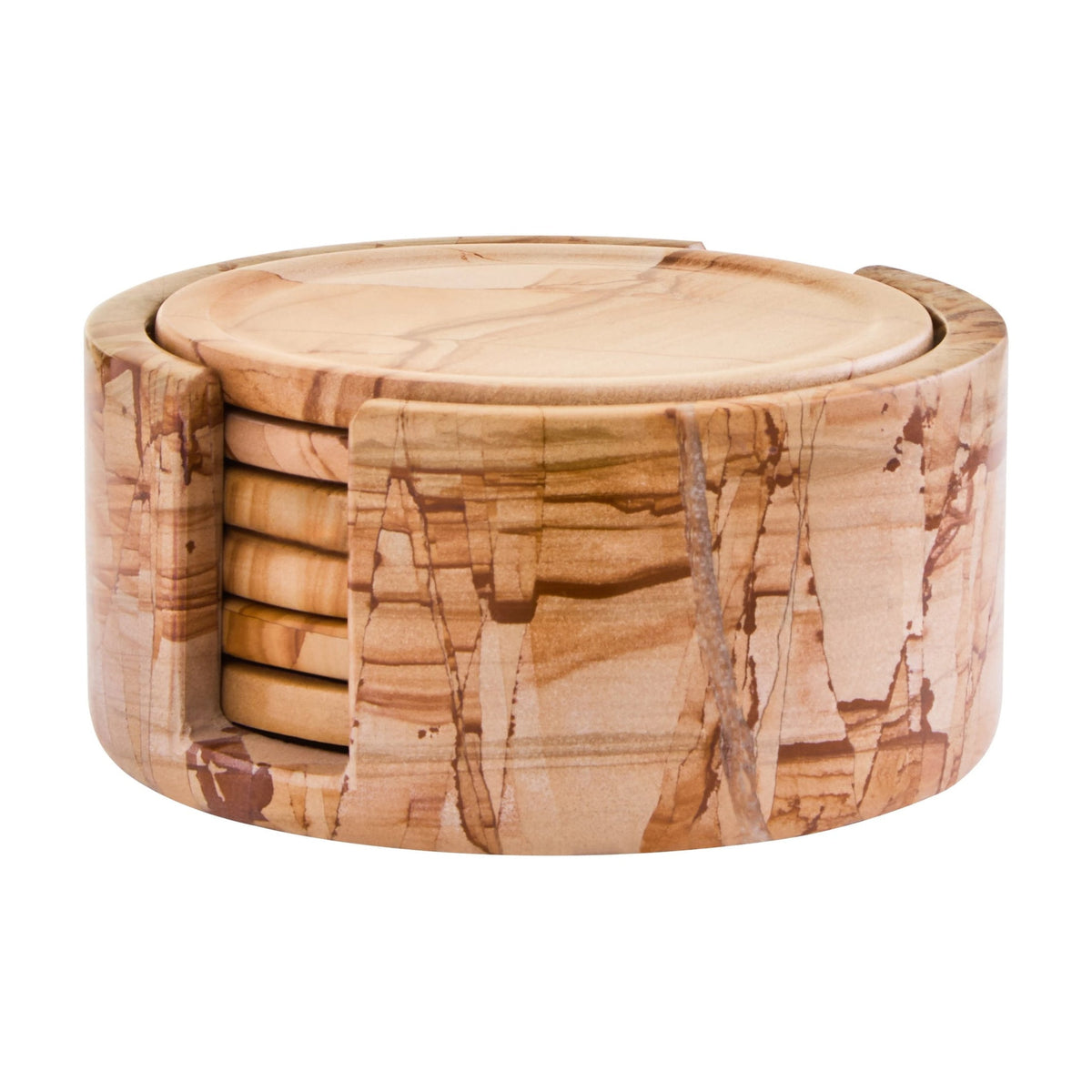 Set of 5 Wren Marble Round Coasters with Holder