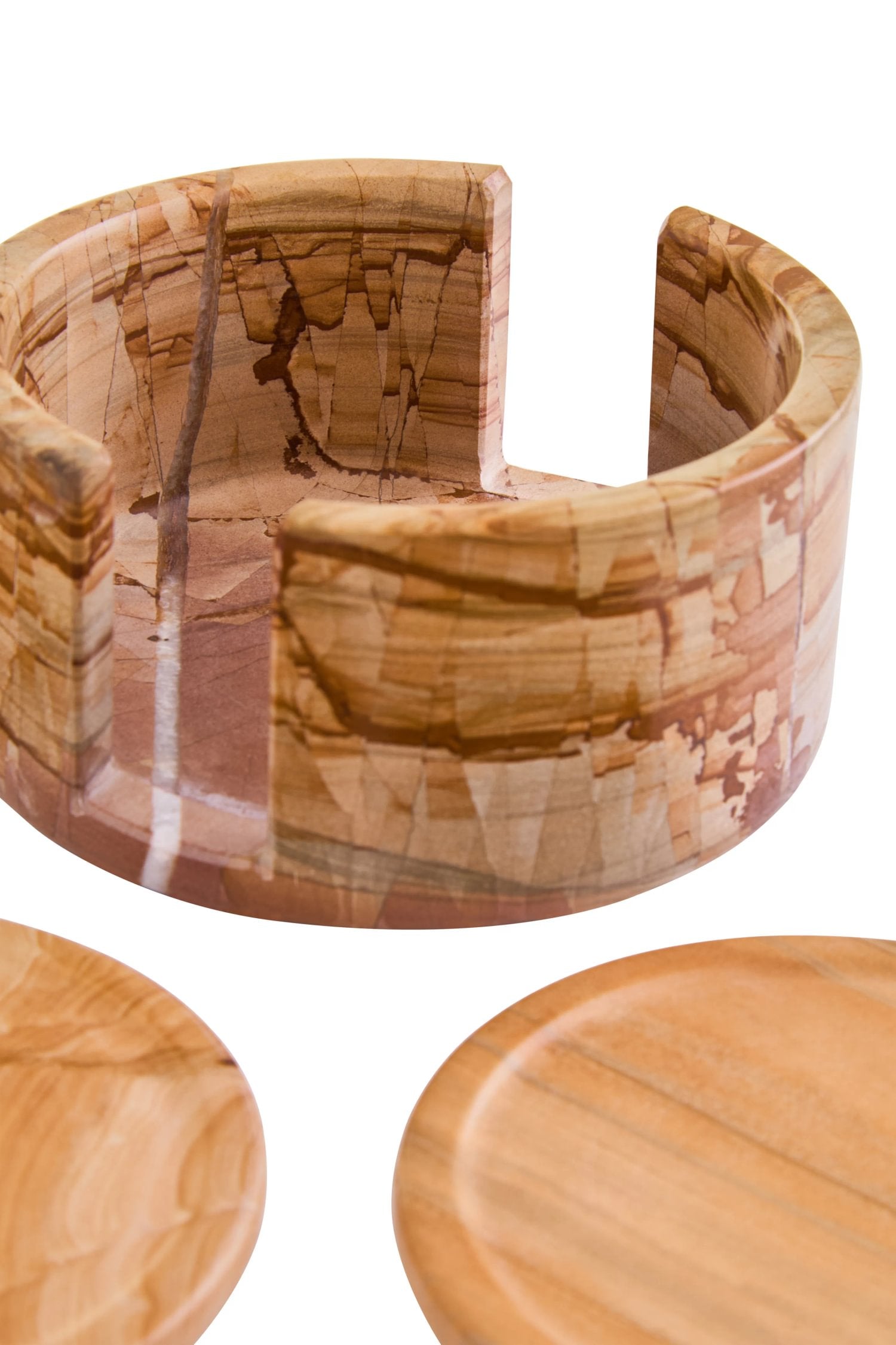 Set of 5 Wren Marble Round Coasters with Holder