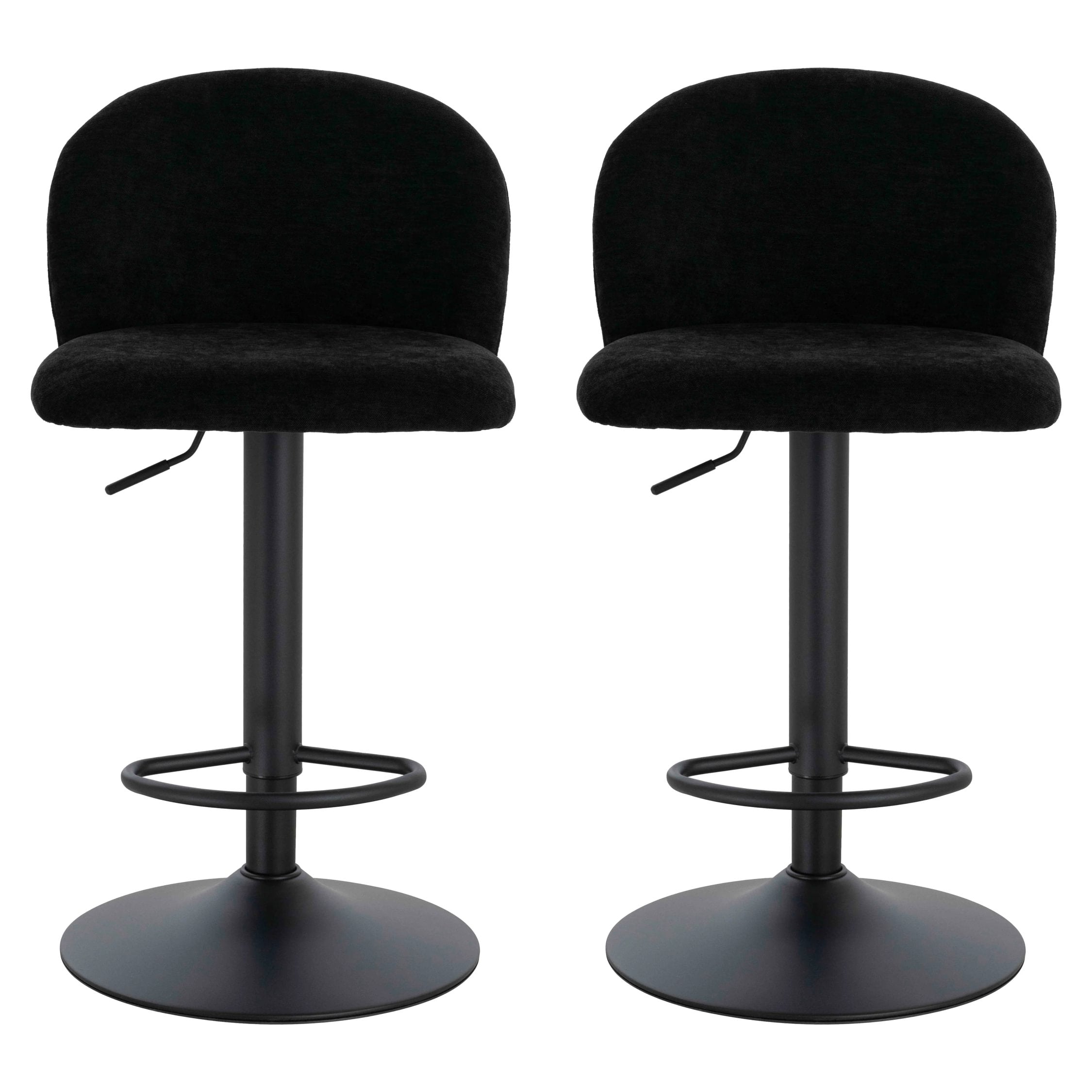 Set of 2 Henley Black Chenille Curved Bar Stools