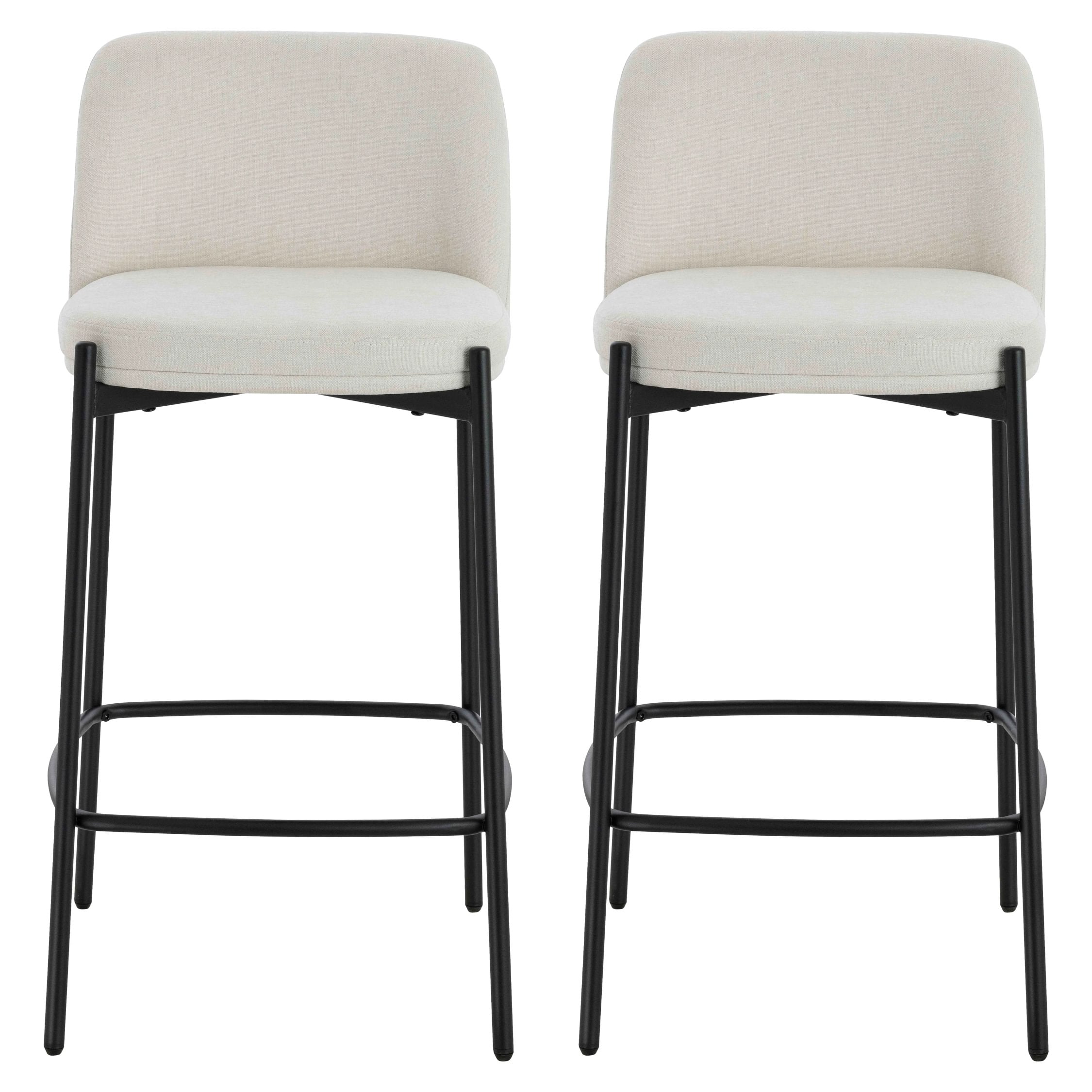 Set of 2 Henley Beige Chenille Black Leg Bar Stools